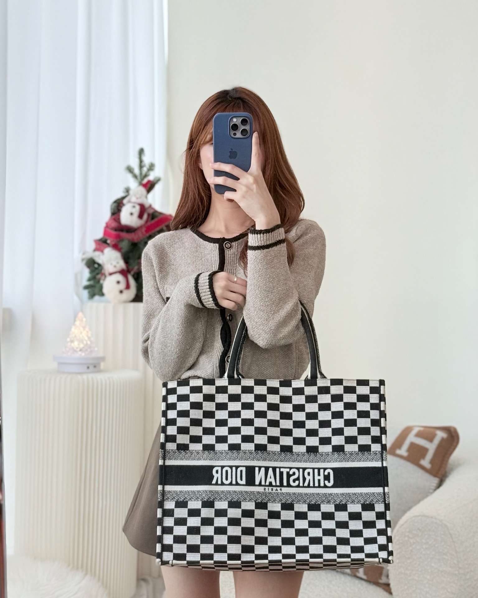 Dior Large Book Tote Checkered Black/ White Canvas