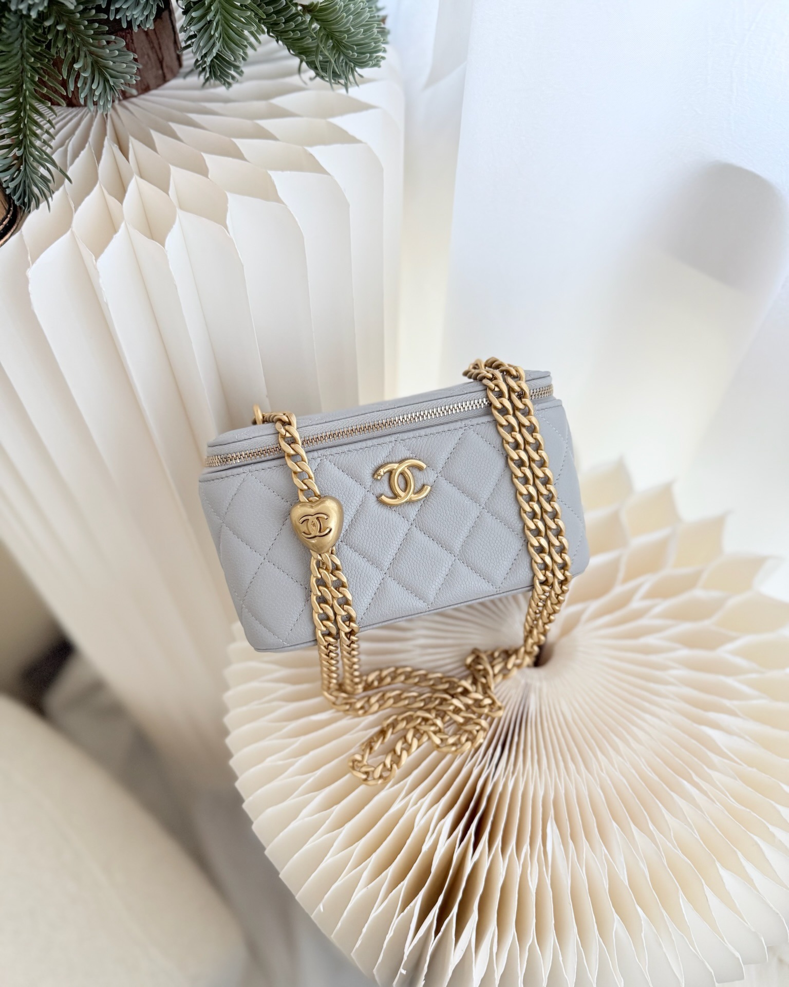 Chanel Vanity with Heart Adjustable Chain Grey Caviar Aged