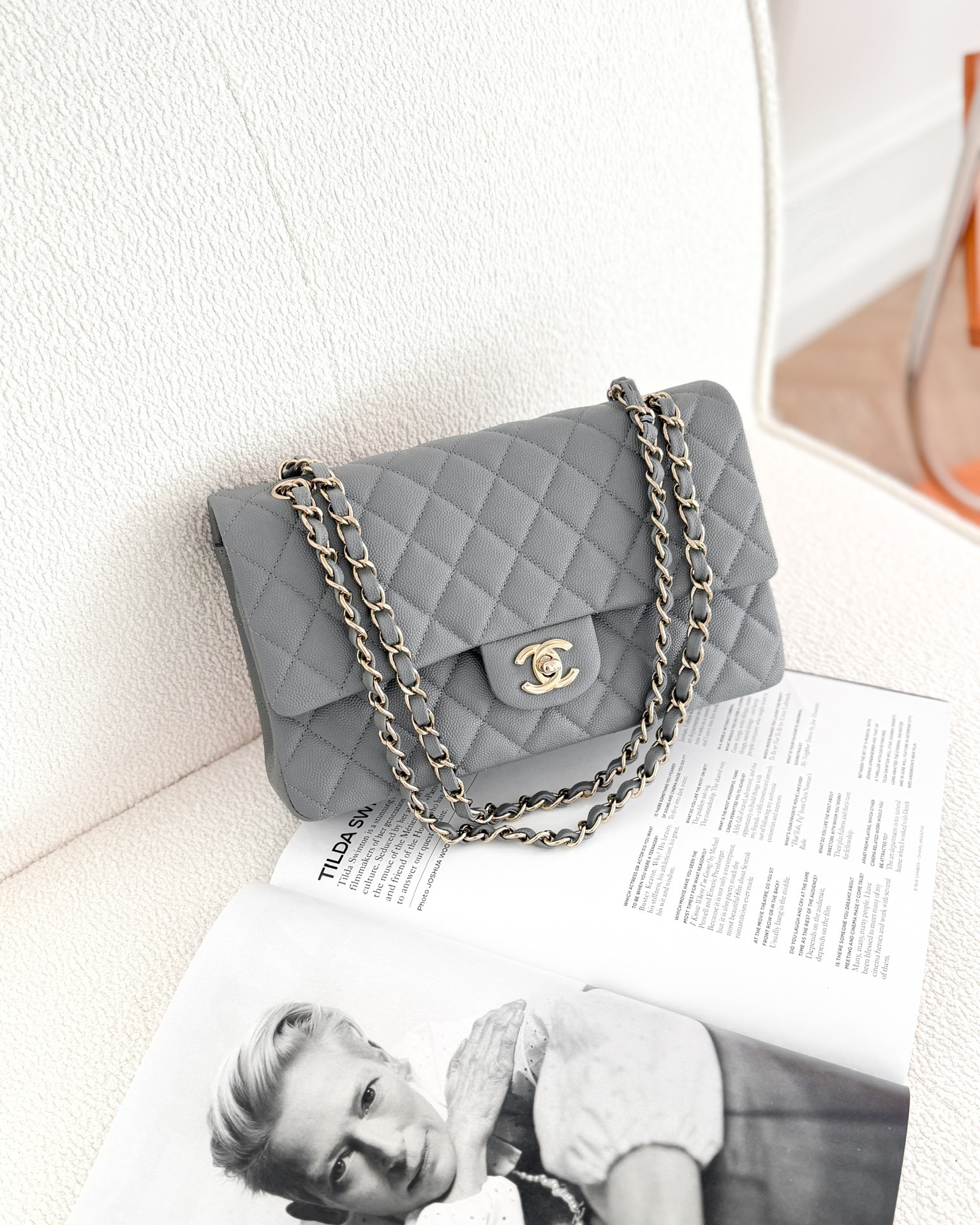 Chanel Classic M/L Medium Flap Quilted Grey Caviar