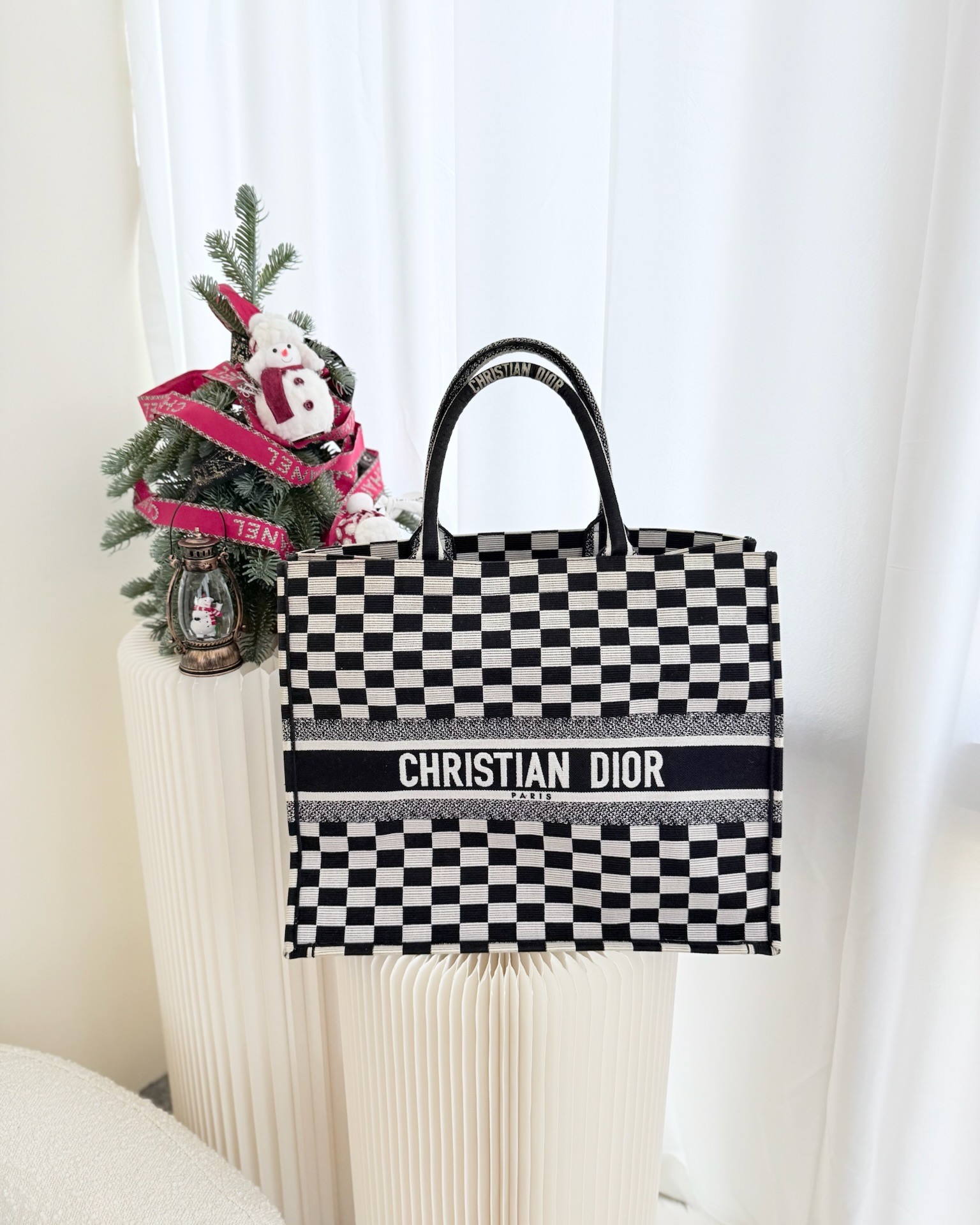 Dior Large Book Tote Checkered Black/ White Canvas