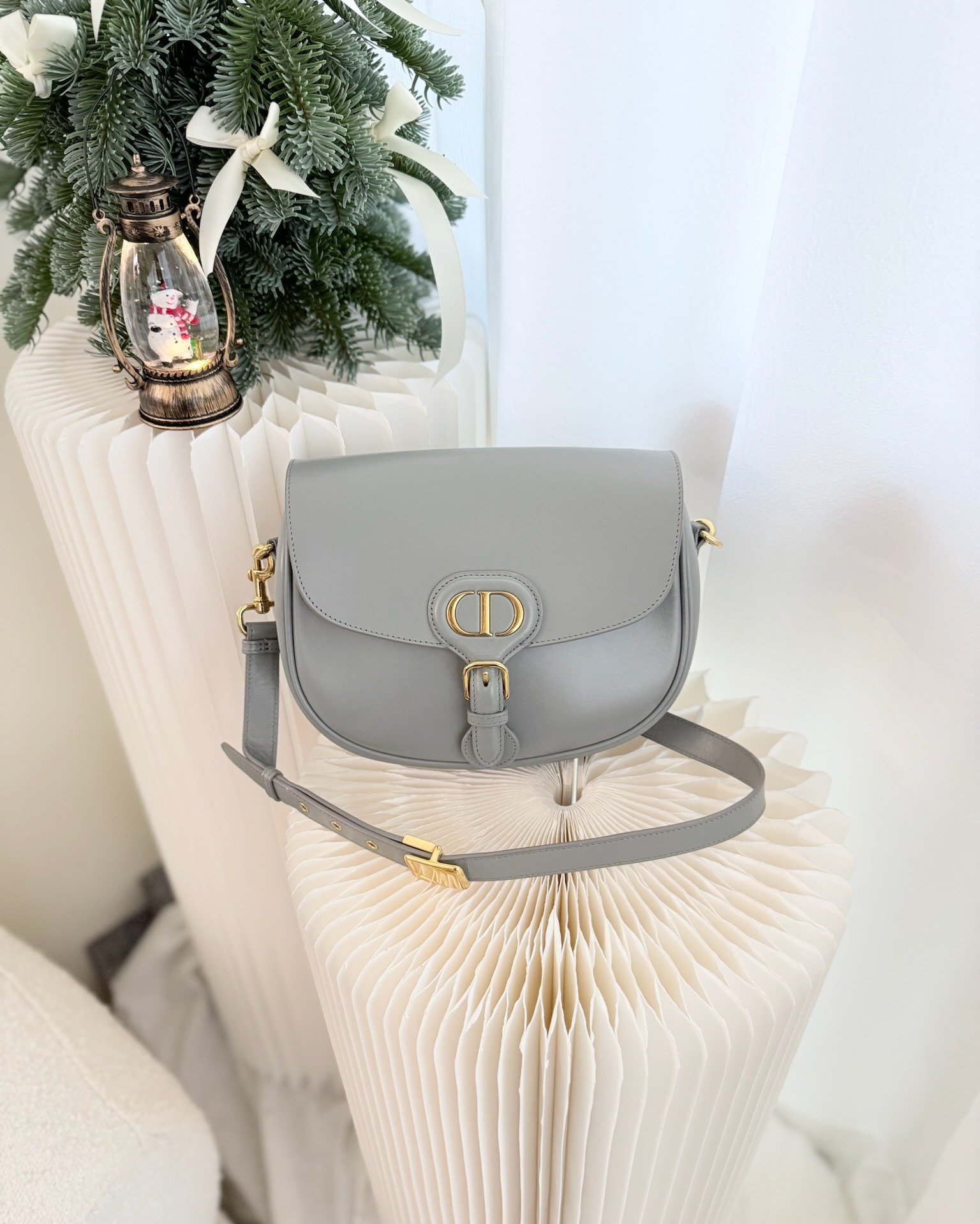 Dior Medium Bobby Flap Calfskin Grey Box