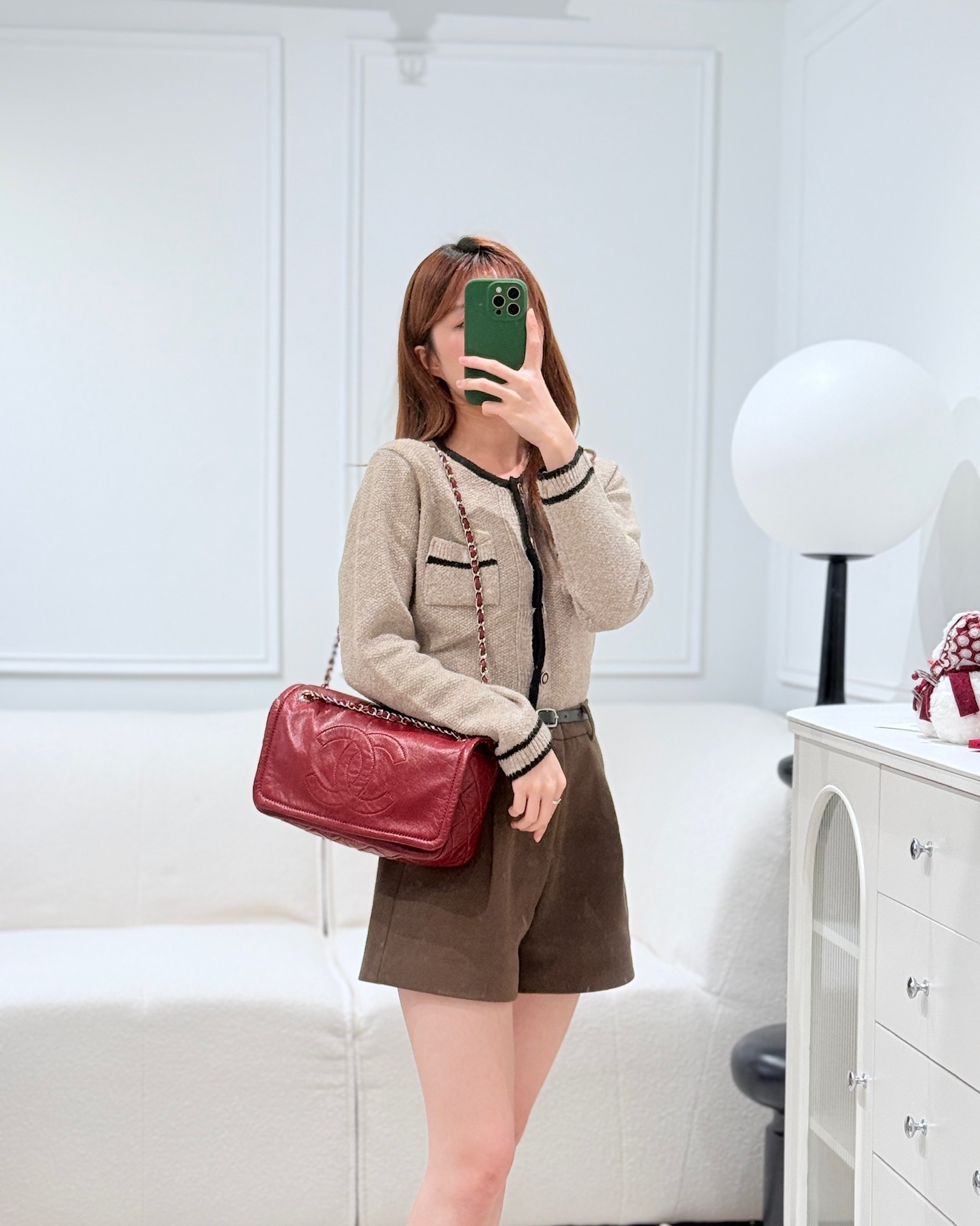Chanel CC Flap Shoulder Bag Dark Red Crumpled Leather