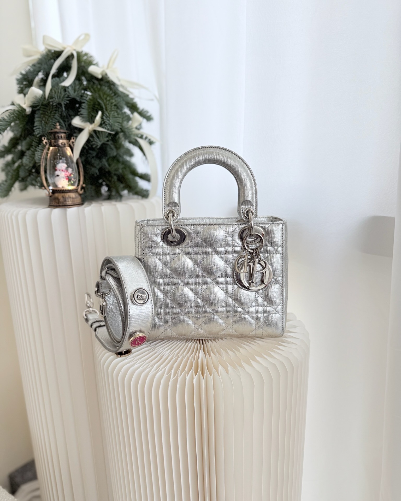 Dior Small Lady My ABCDior Silver Metallic Grained Calfskin Cannage