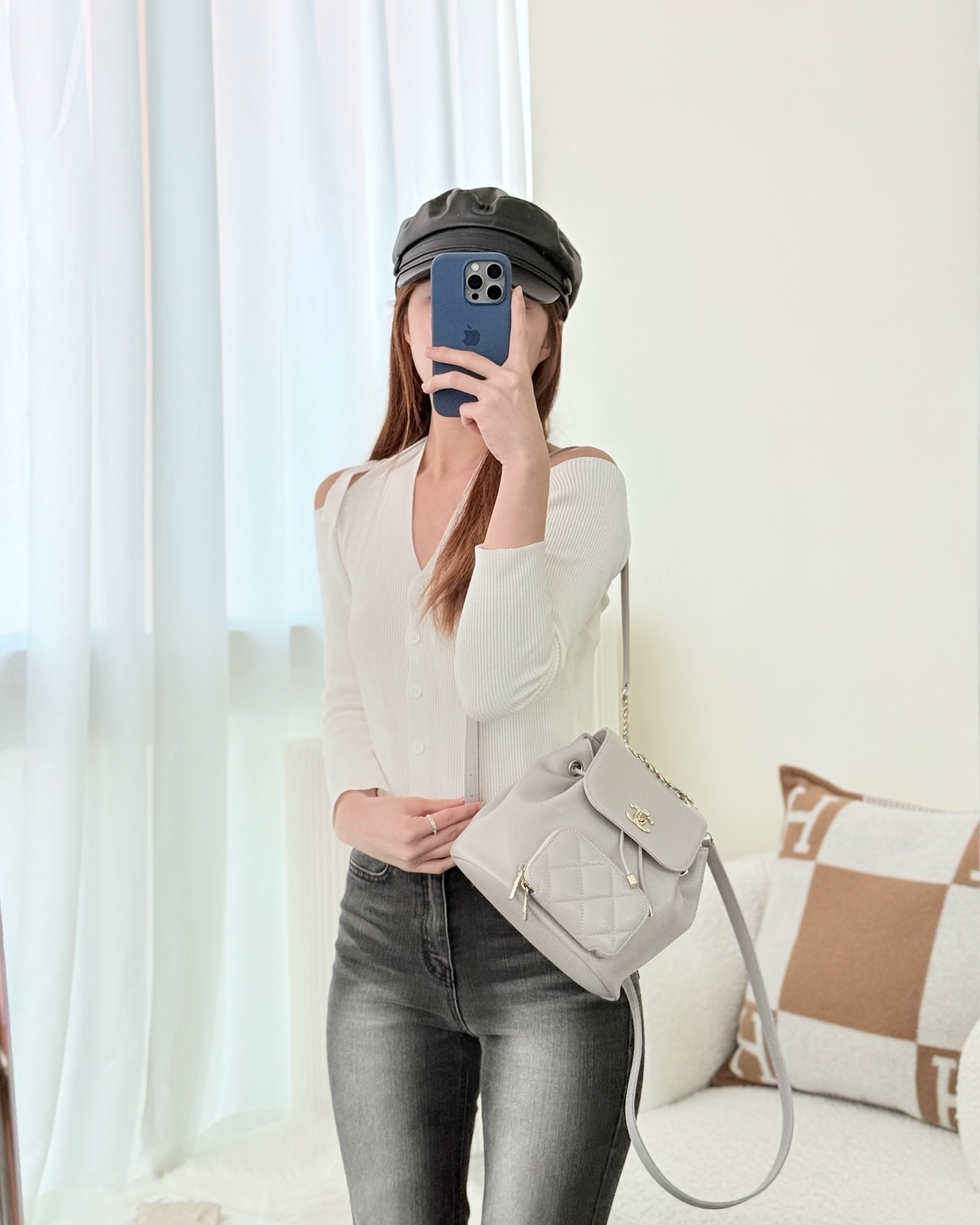 Chanel Mini Business Affinity Backpack Grey Caviar 22B