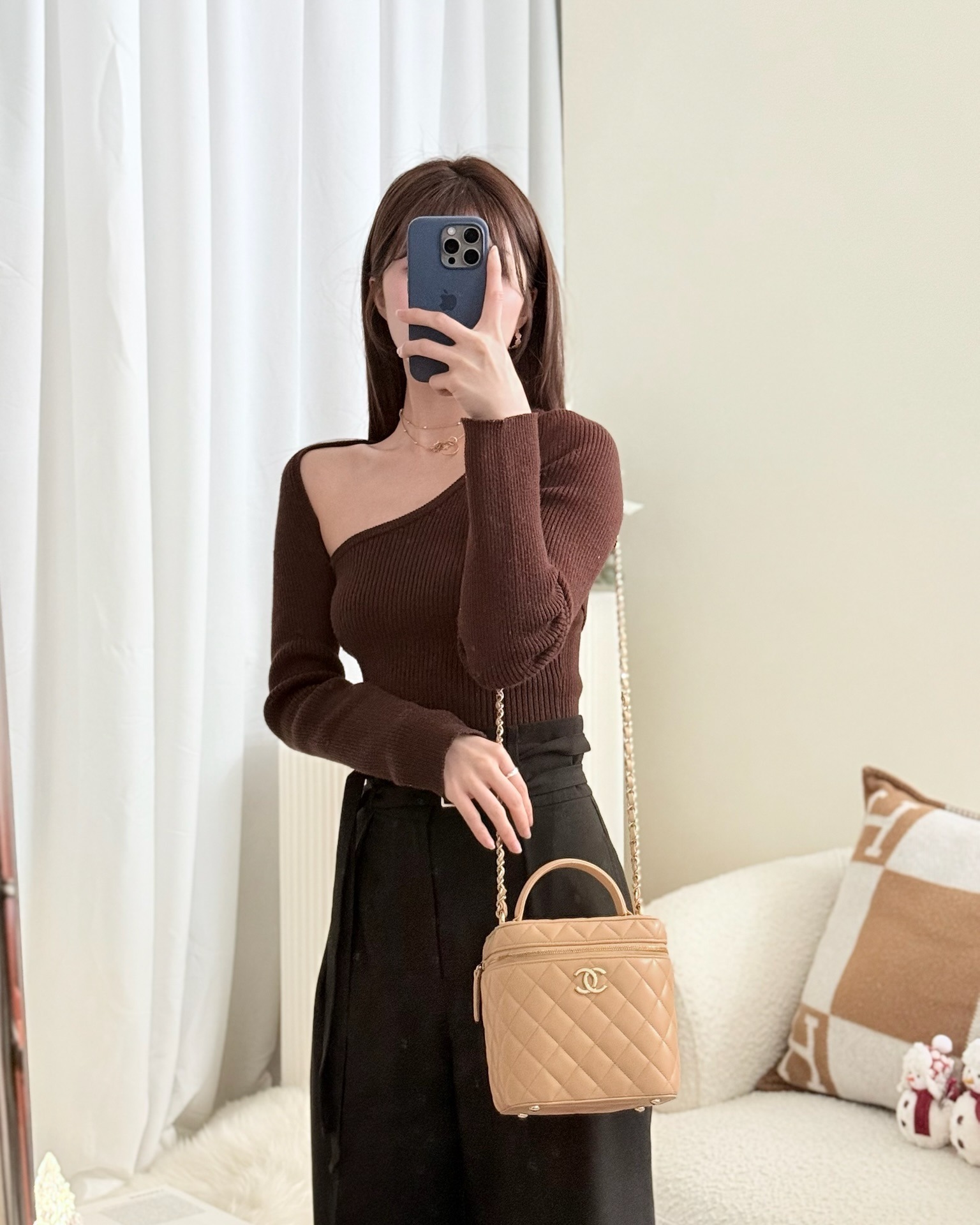 Chanel Small Quilted Top Handle Vanity Case Beige Lambskin