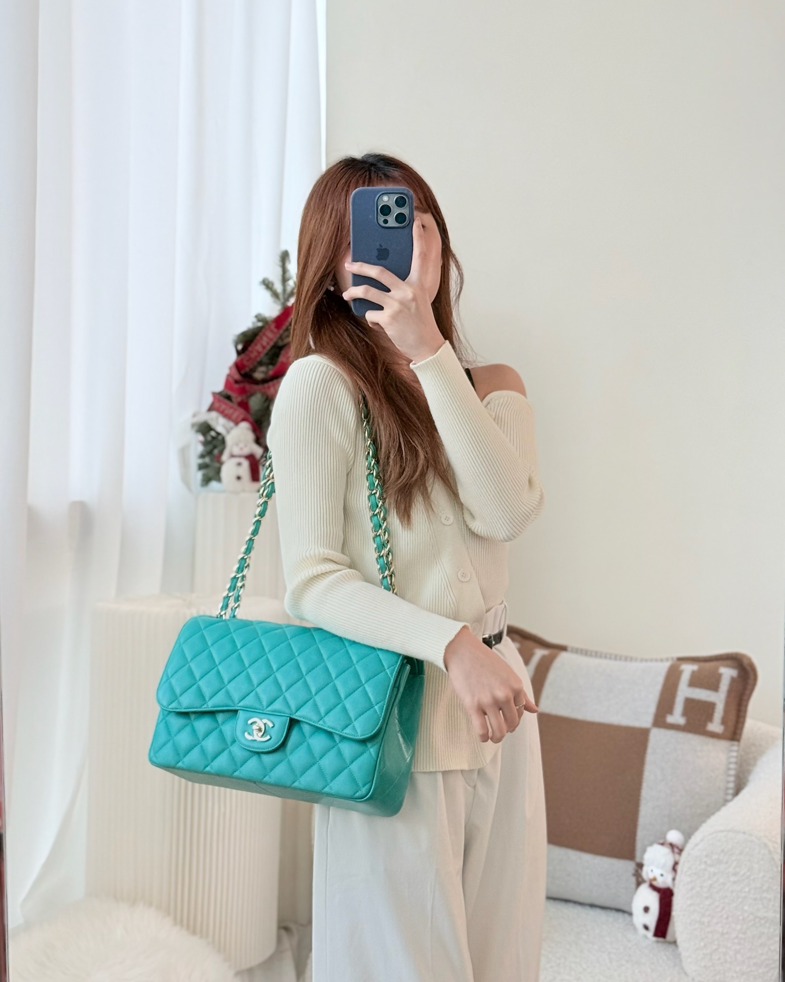 Chanel Jumbo Double Flap Turquoise Caviar