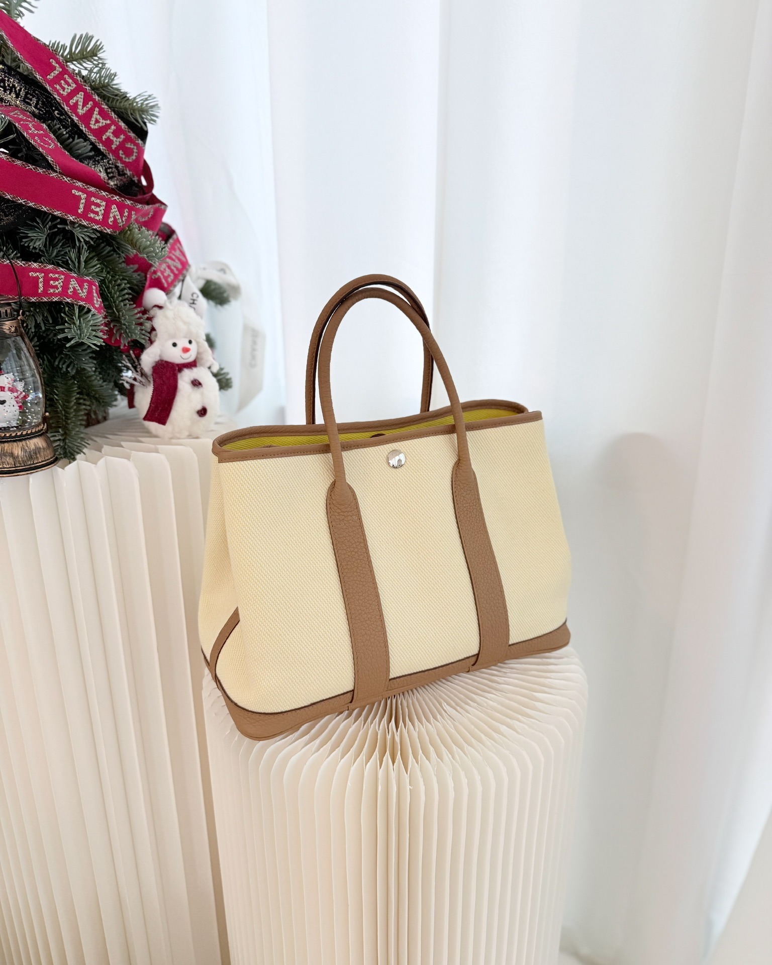 Hermès Garden Party 30 Canvas Ecru-Jaune Citron 9N/ Biscuit 48