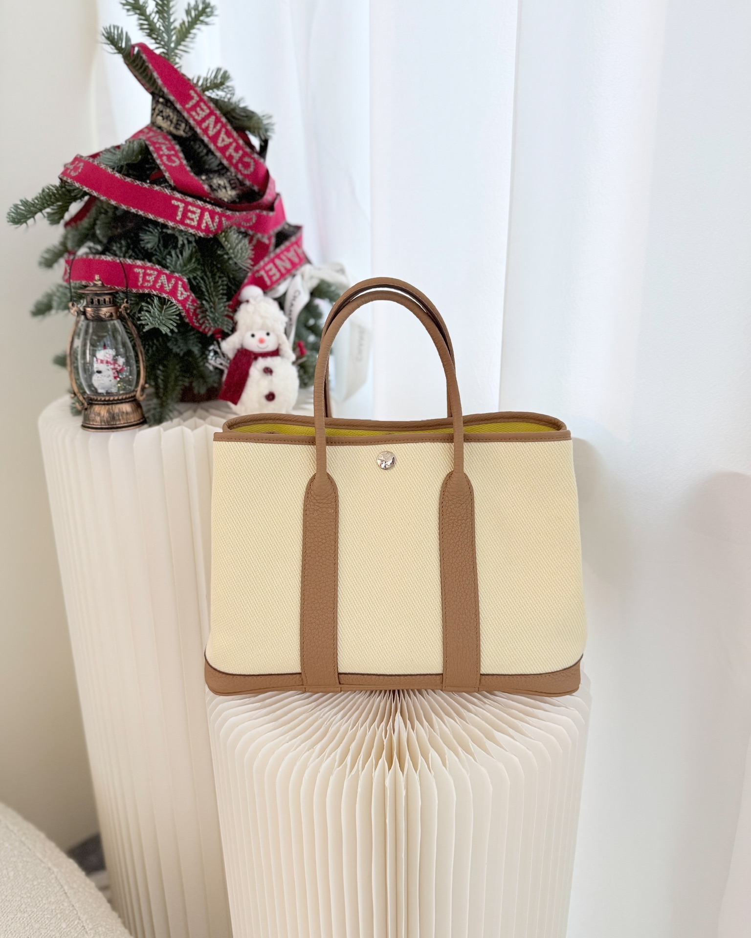 Hermès Garden Party 30 Canvas Ecru-Jaune Citron 9N/ Biscuit 48