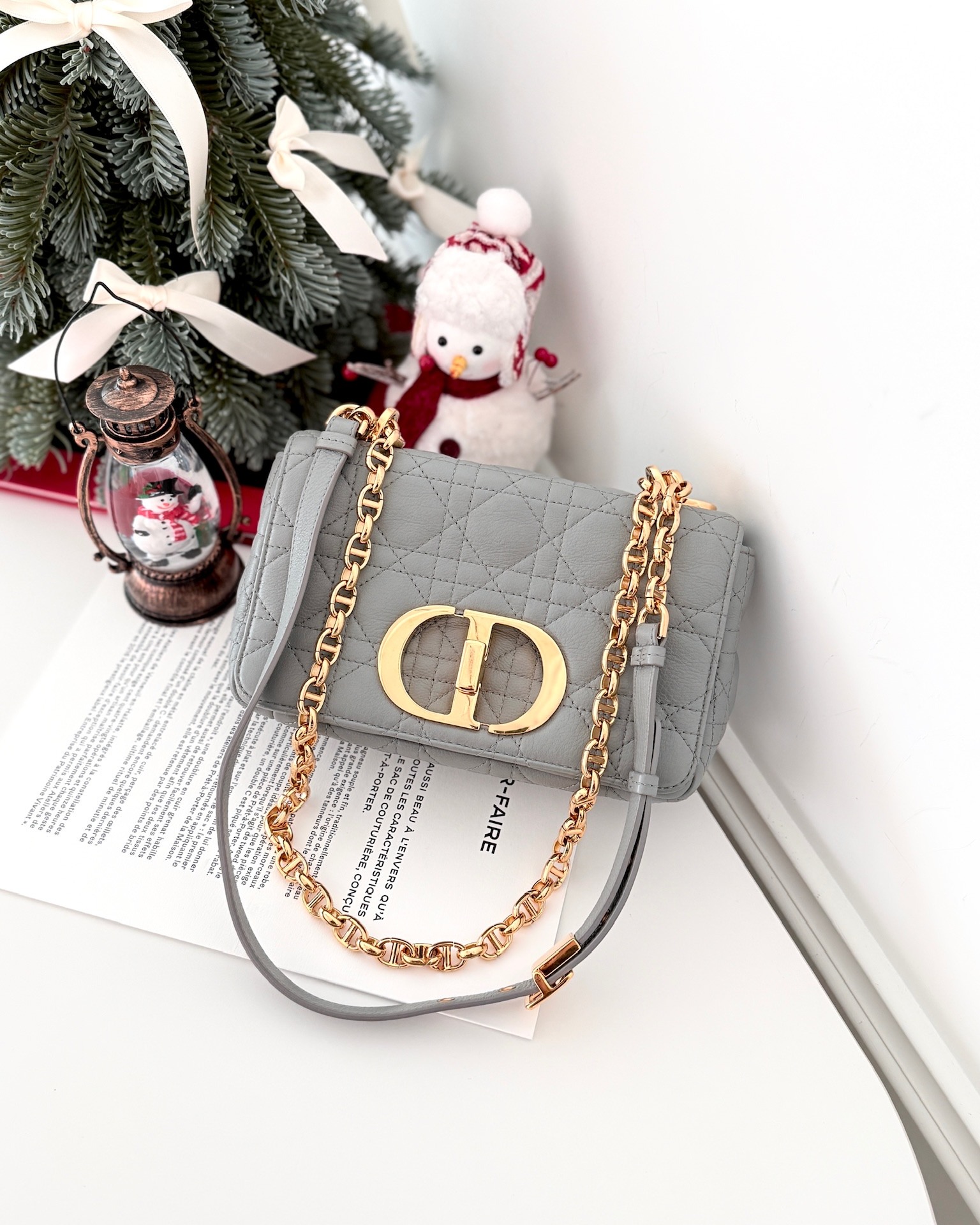 Dior Small Caro Bag Grey Supple Cannage Calfskin