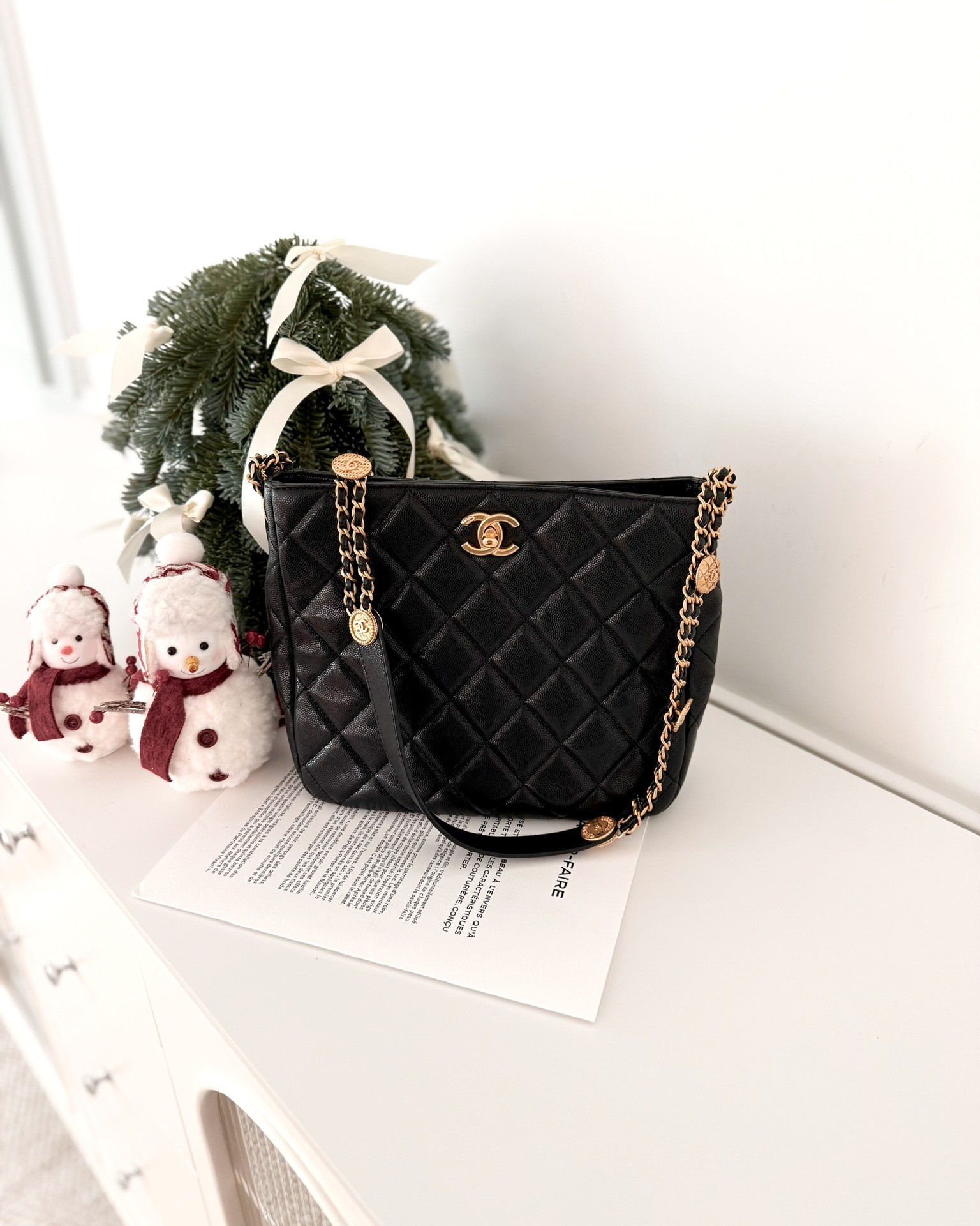 Chanel Twist Your Buttons Hobo Bag Black Shiny Soft Caviar Aged 22A