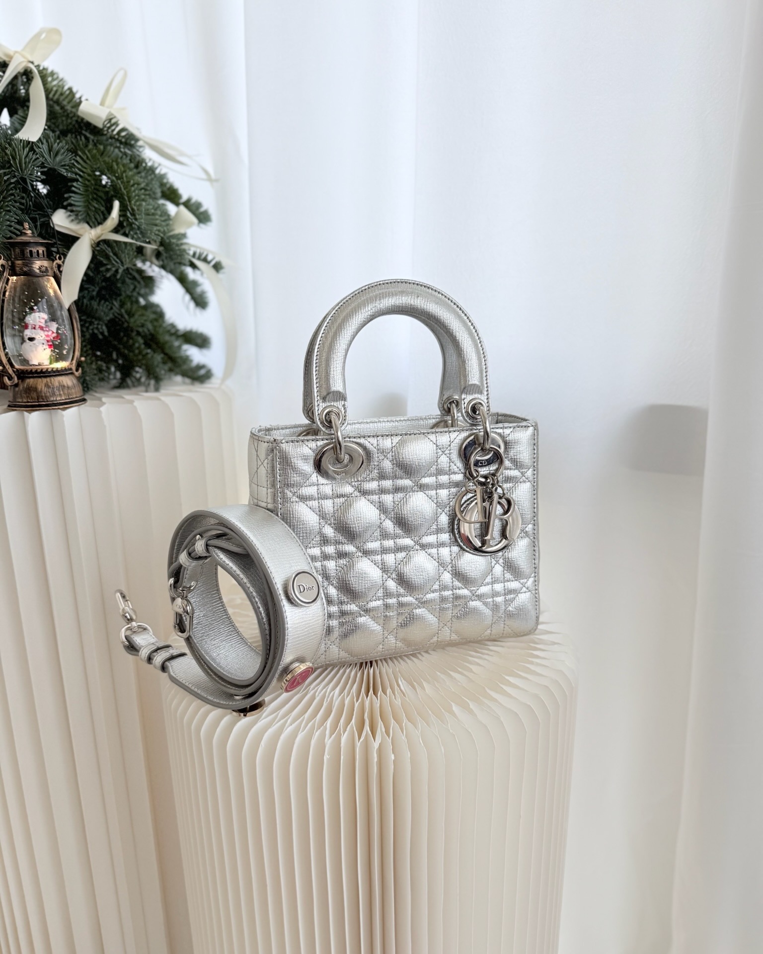 Dior Small Lady My ABCDior Silver Metallic Grained Calfskin Cannage