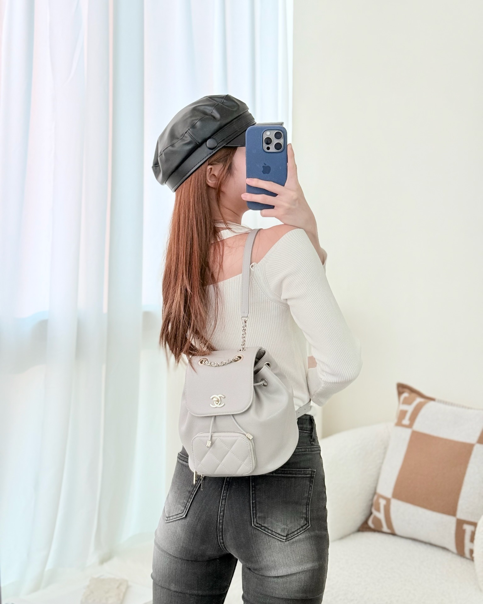 Chanel Mini Business Affinity Backpack Grey Caviar 22B