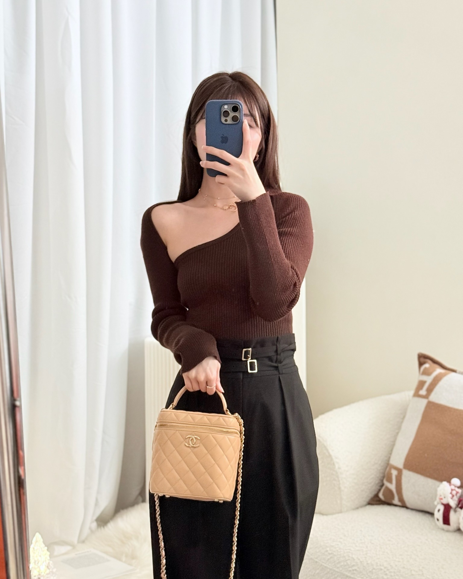 Chanel Small Quilted Top Handle Vanity Case Beige Lambskin