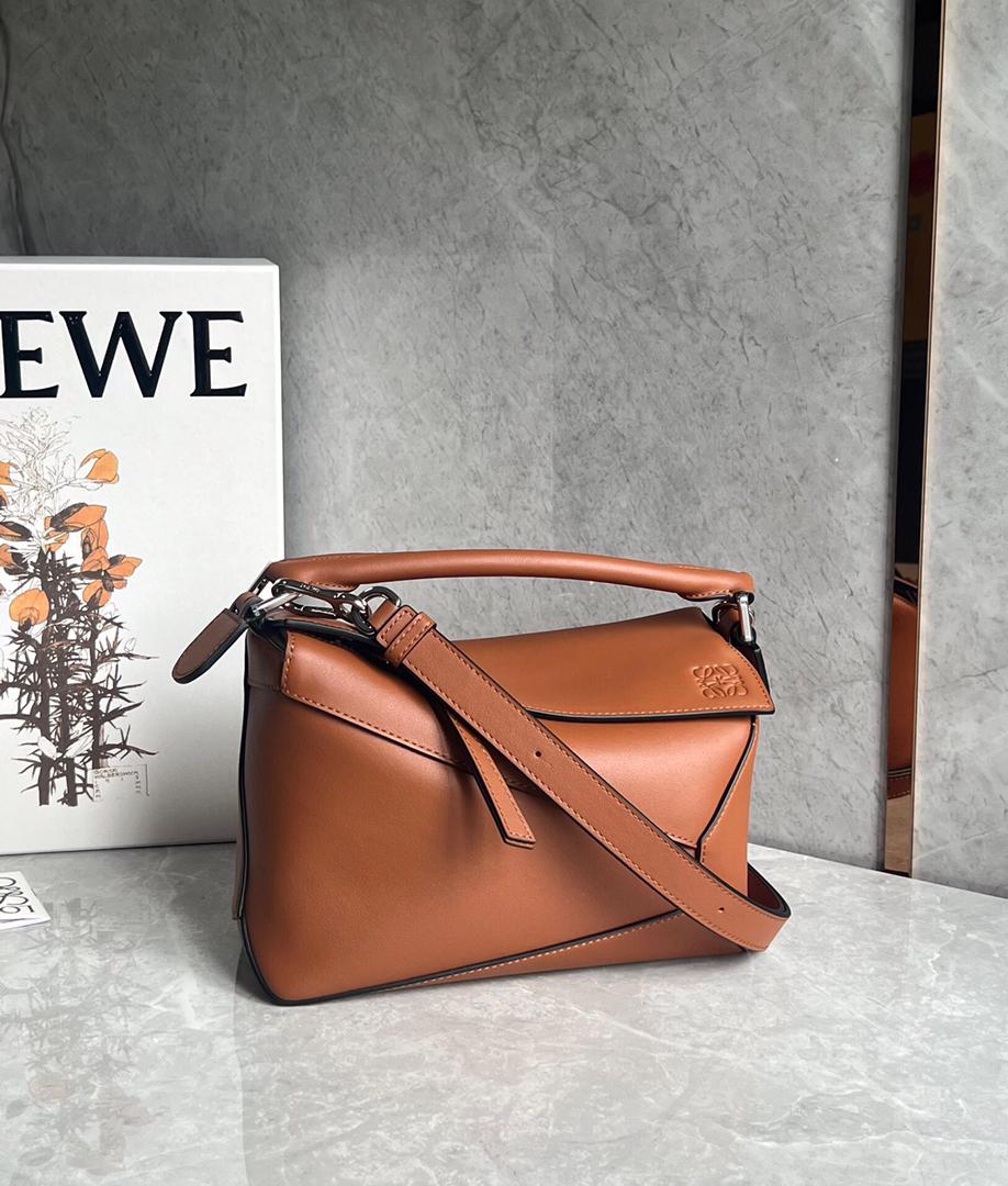 LOEWE  Calfskin Small Puzzle Bag Tan