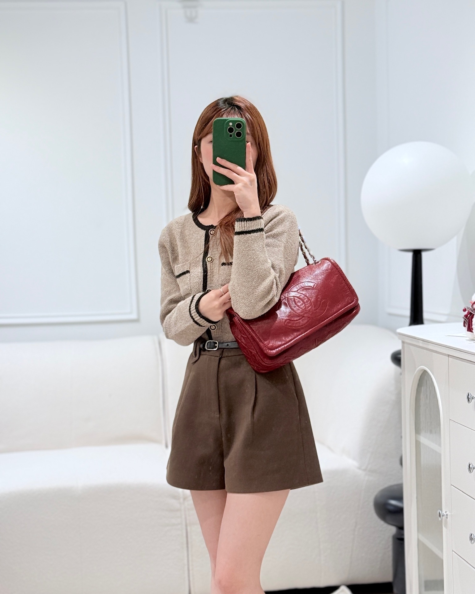 Chanel CC Flap Shoulder Bag Dark Red Crumpled Leather