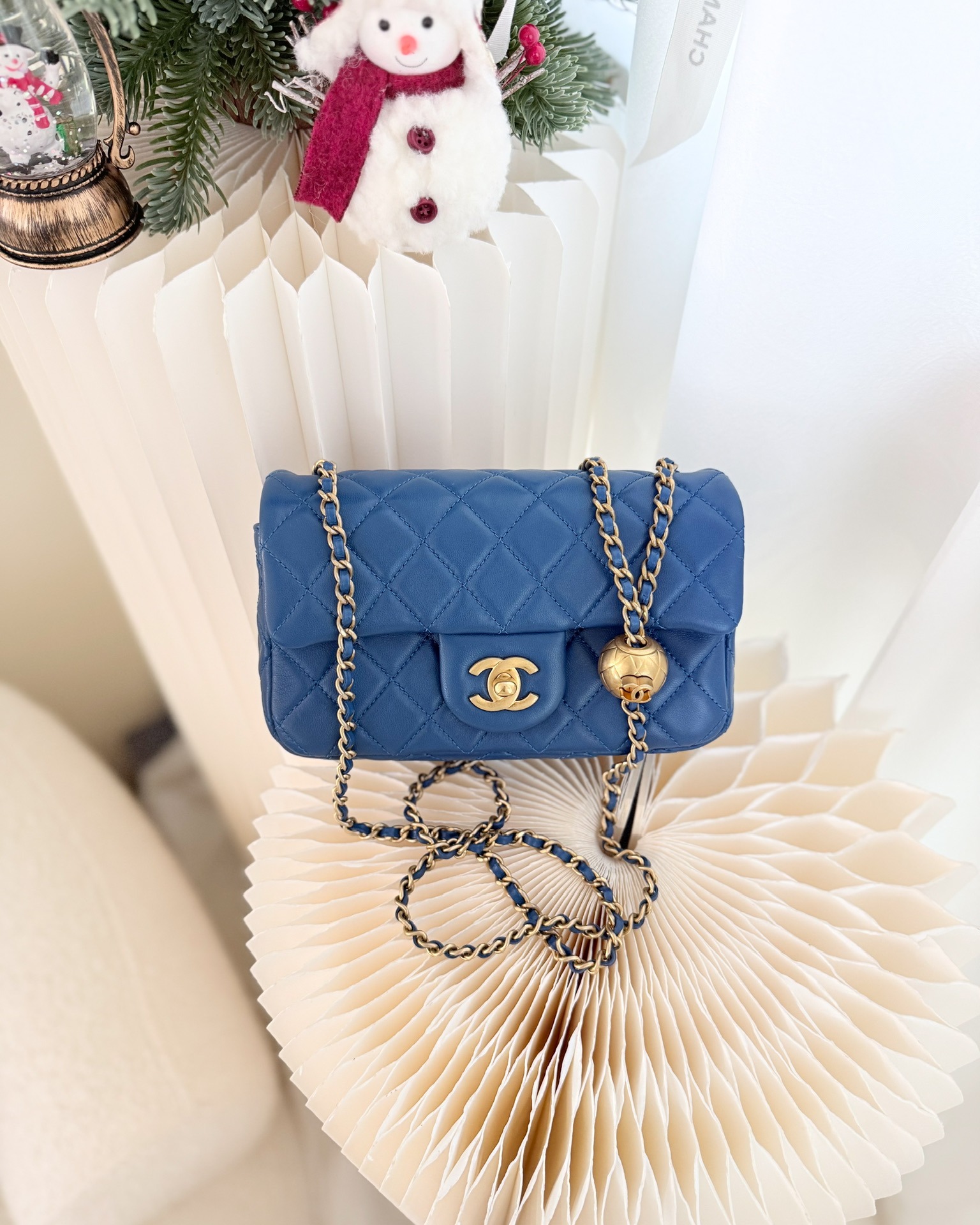 Chanel Mini Rectangular Pearl Crush Blue Lambskin Aged