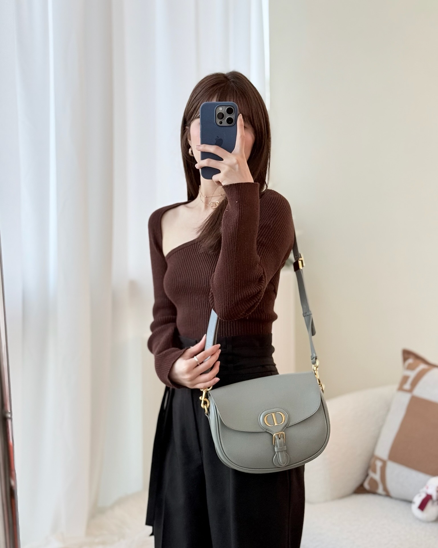 Dior Medium Bobby Flap Calfskin Grey Box