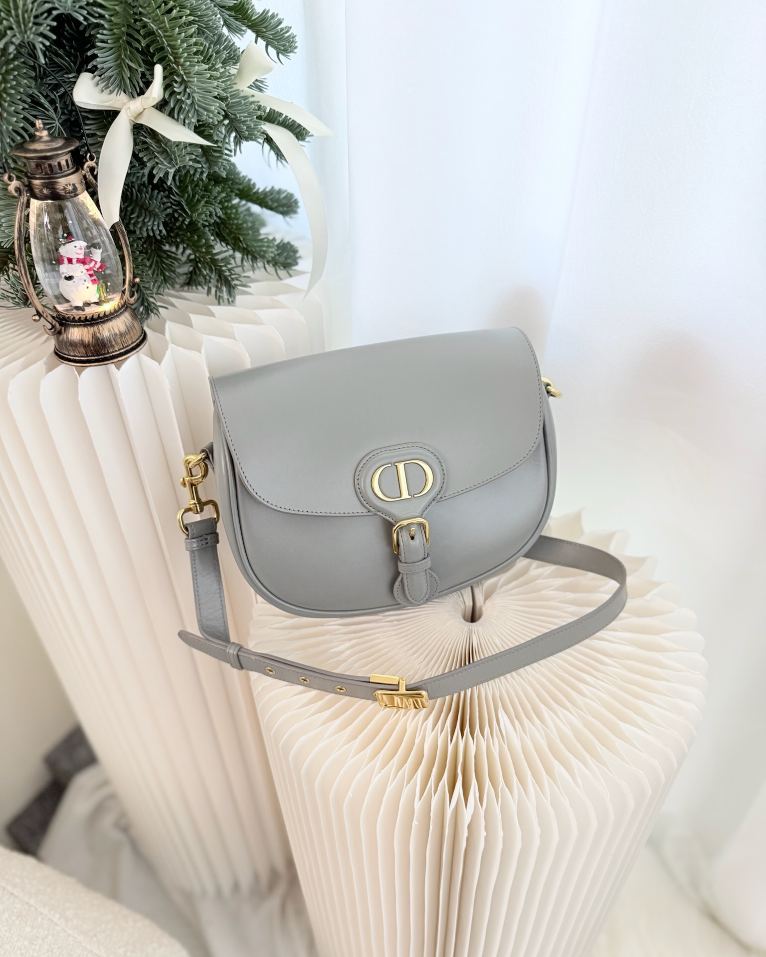 Dior Medium Bobby Flap Calfskin Grey Box