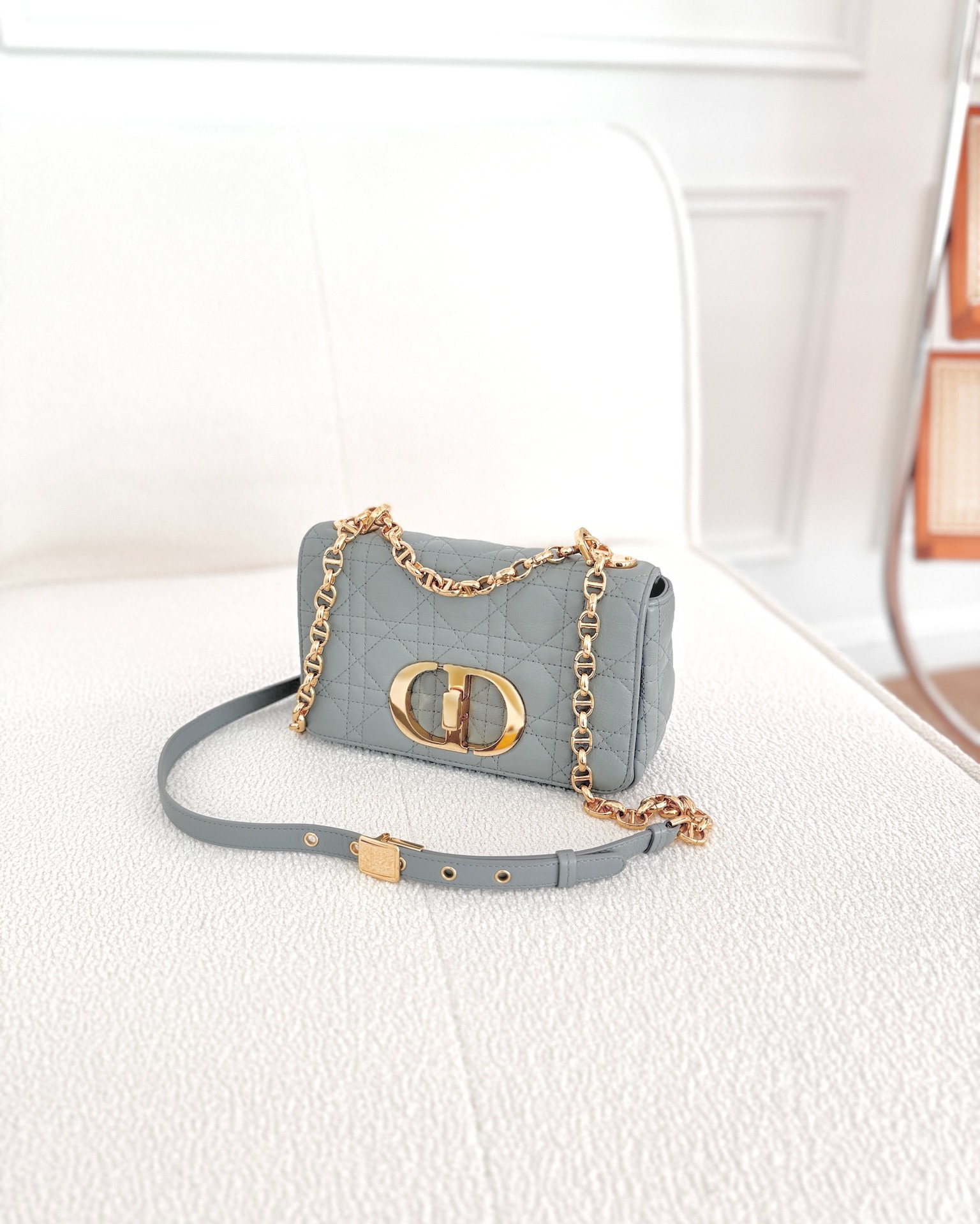 Dior Small Caro Bag Grey Supple Cannage Calfskin