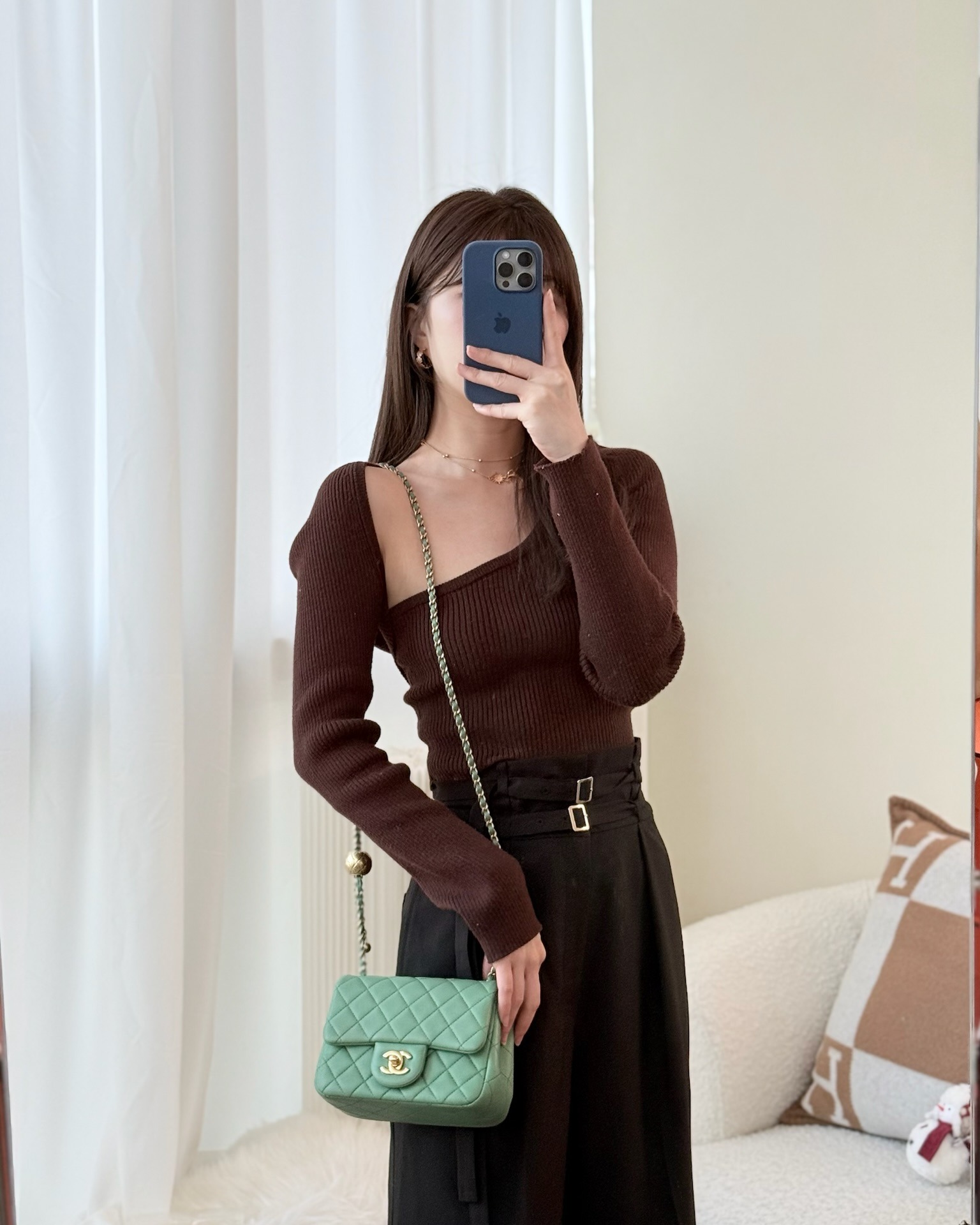 Chanel Pearl Crush Mini Square Quilted Green Lambskin Aged