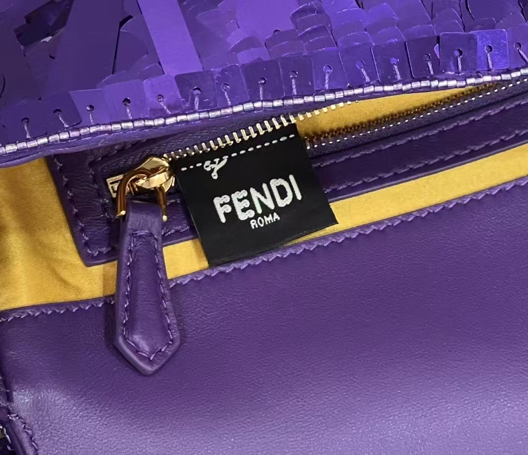FENDI  Sequin Paillettes Shiny Nappa Sex and the City Baguette Viola Purple Rain