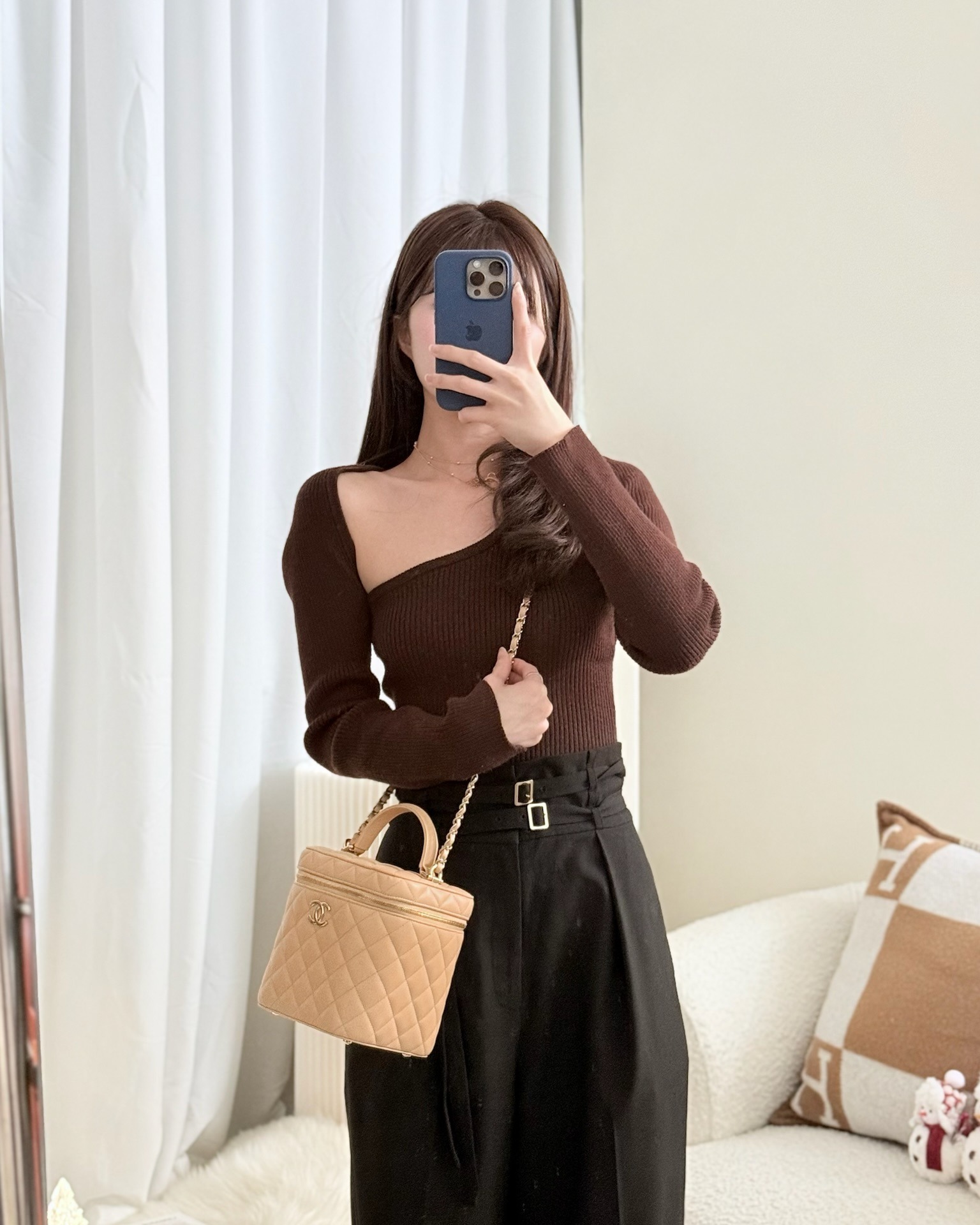 Chanel Small Quilted Top Handle Vanity Case Beige Lambskin