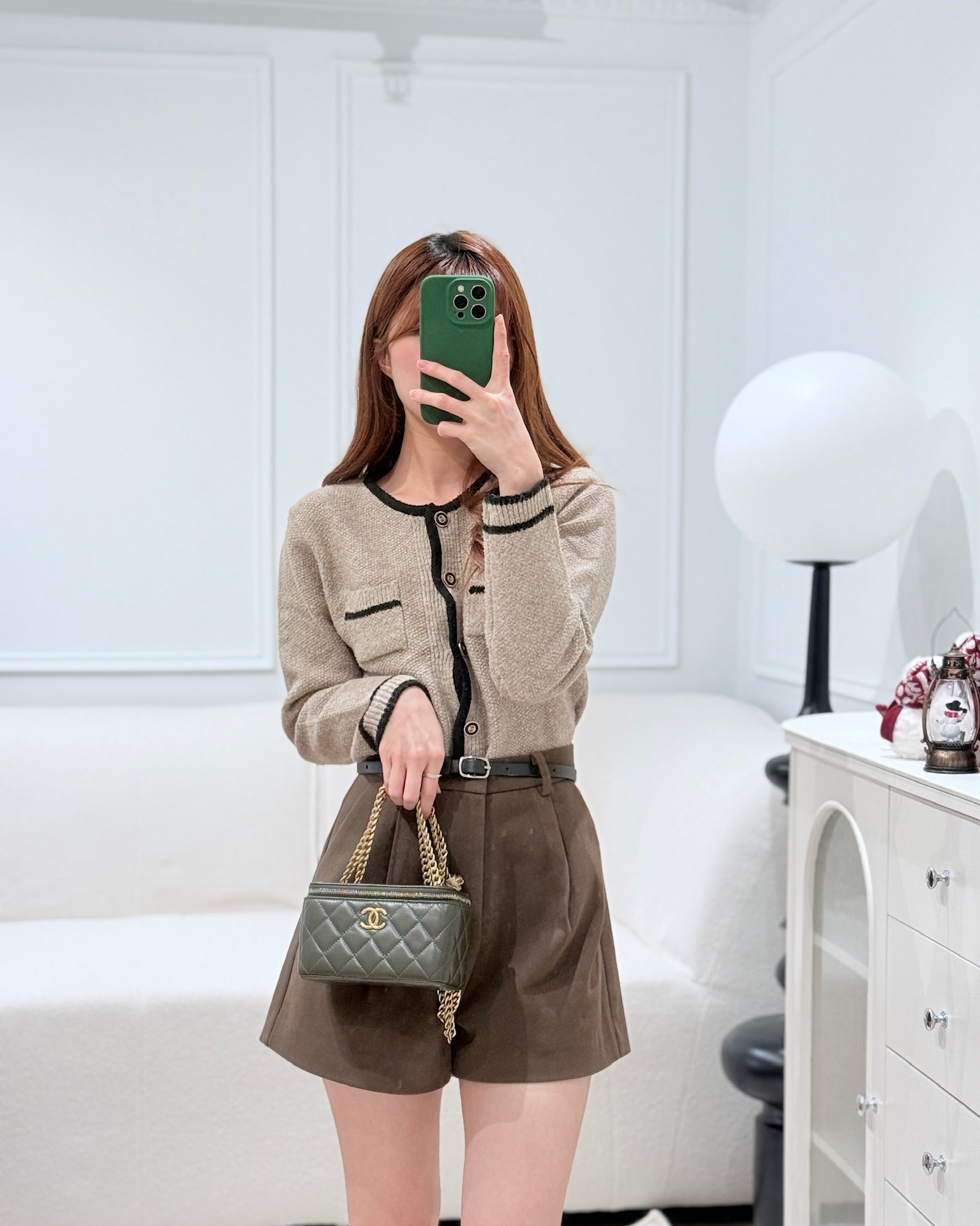 Chanel All Slide Vanity with Adjustable Chain Dark Olive Green Lambskin Aged