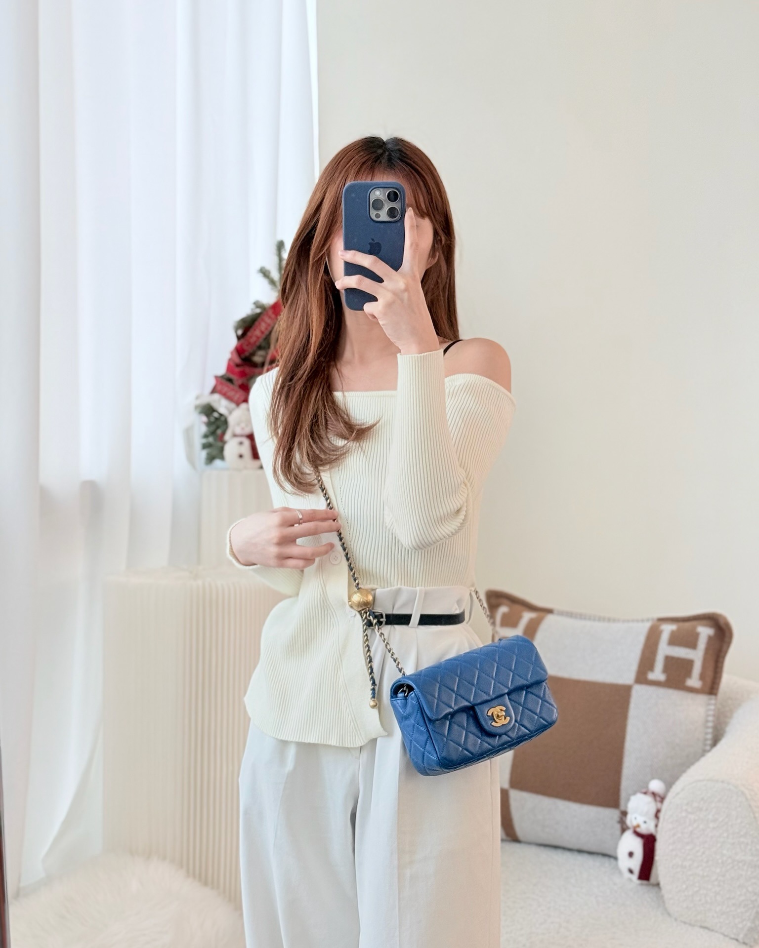 Chanel Mini Rectangular Pearl Crush Blue Lambskin Aged