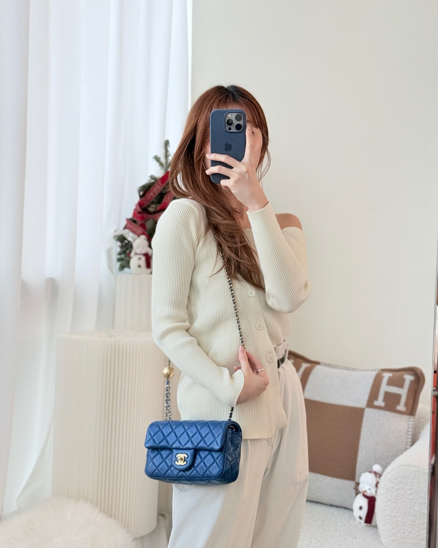 Chanel Mini Rectangular Pearl Crush Blue Lambskin Aged