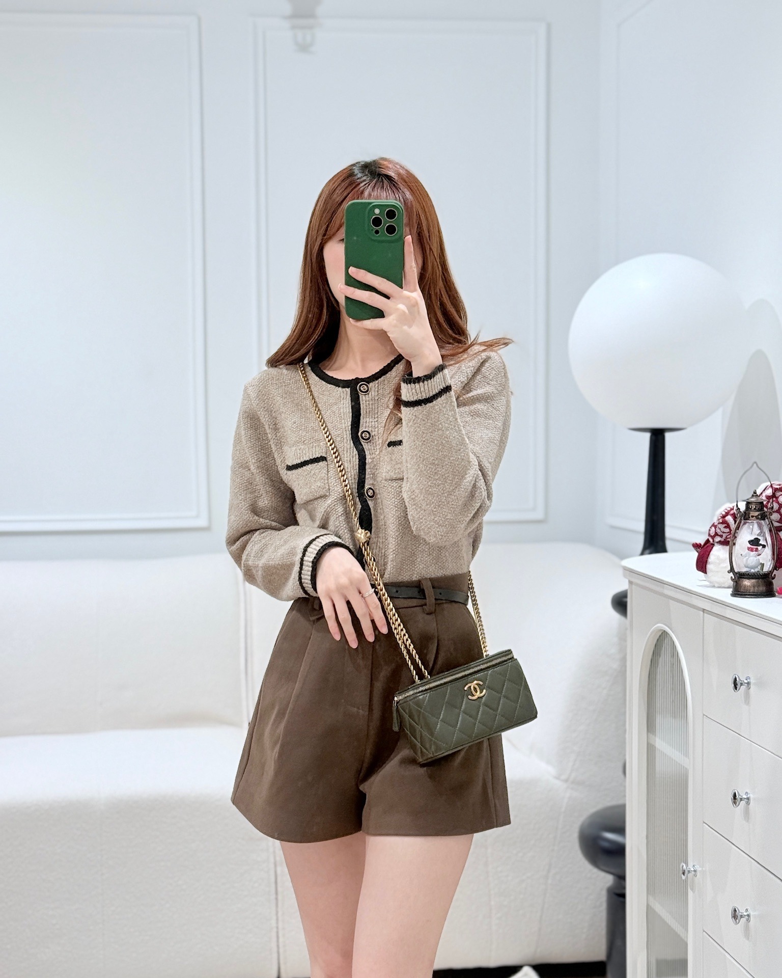 Chanel All Slide Vanity with Adjustable Chain Dark Olive Green Lambskin Aged