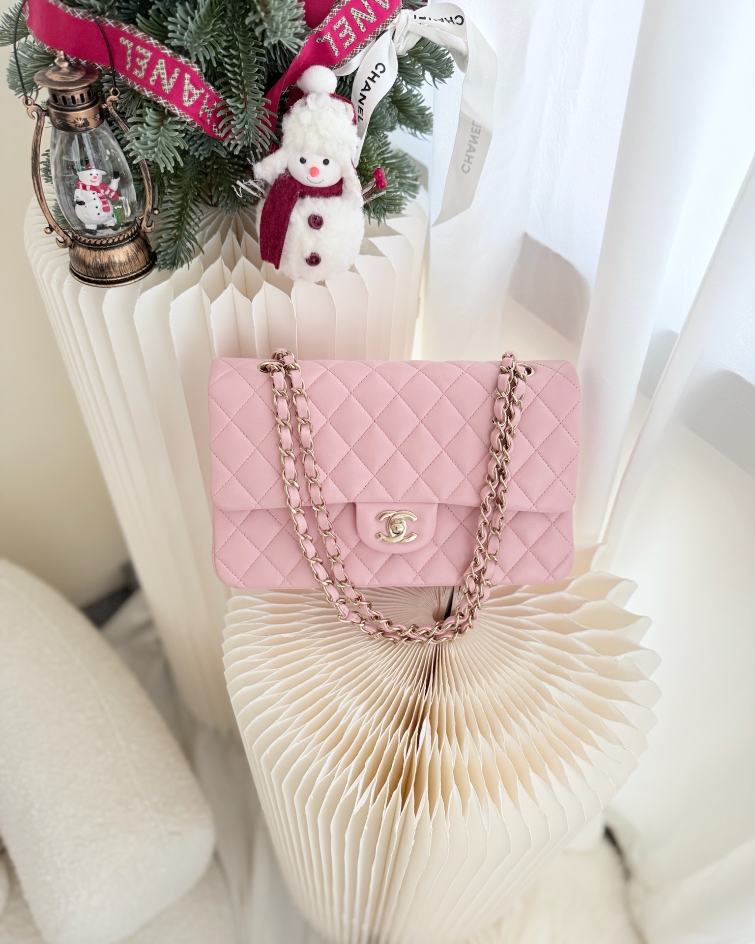 Chanel Classic M/L Medium Flap Quilted Pink Lambskin