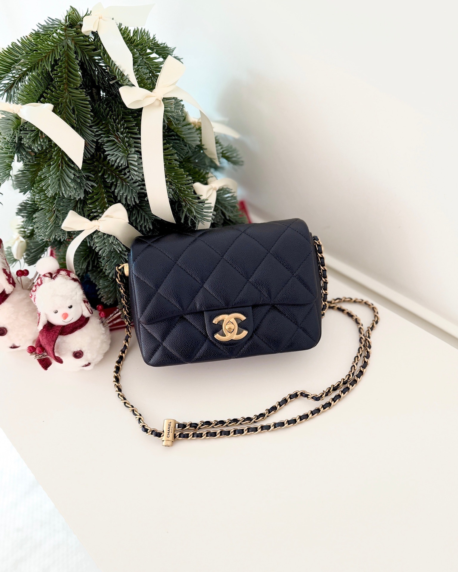 Chanel My Perfect Mini Flap Quilted Iridescent Navy Caviar Aged