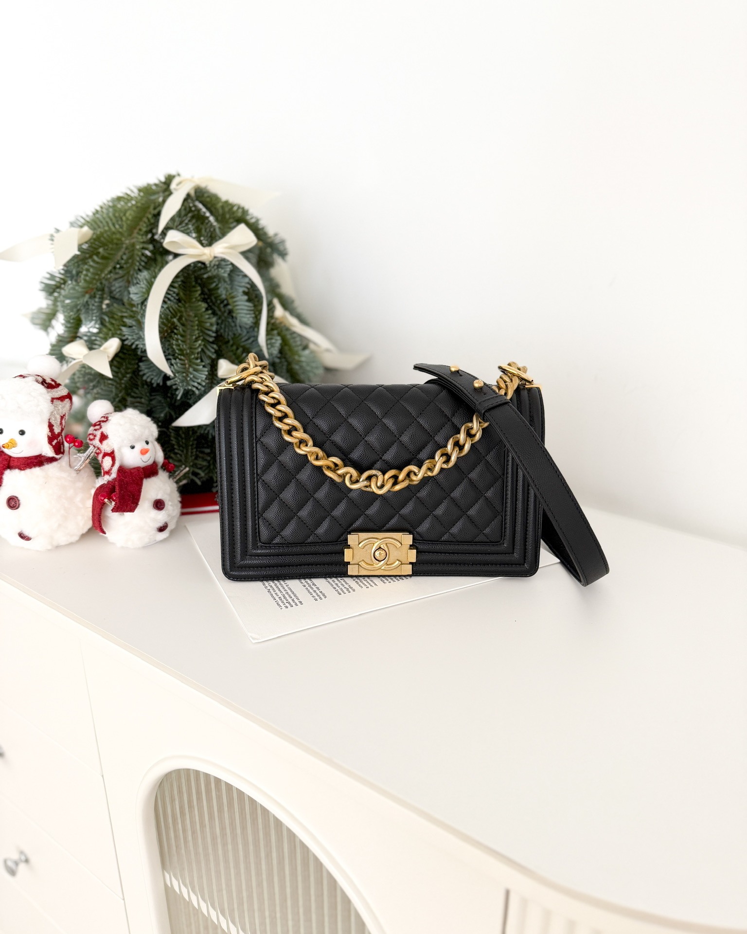 Chanel Medium Boy Quilted Black Caviar Aged