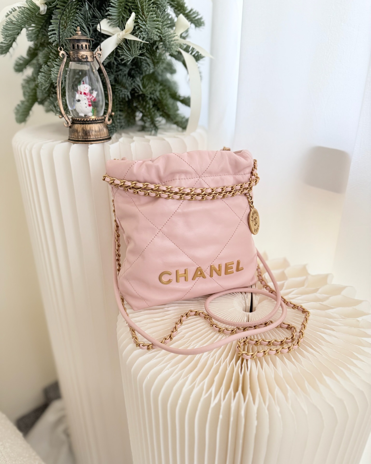 Chanel 22 Mini Bag Light Pink Crumpled Calfskin