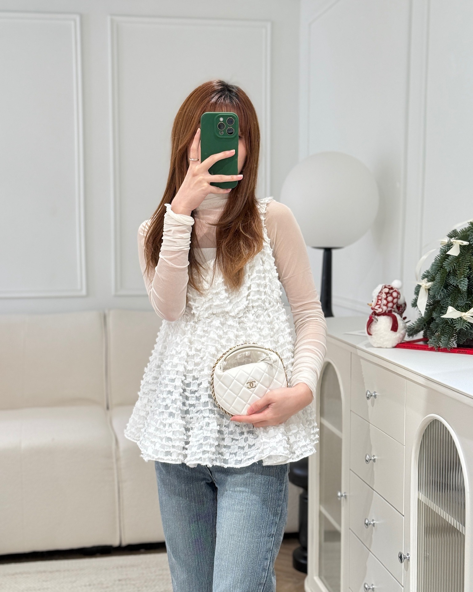 Chanel Chain Around Mini Hobo Pouch White Lambskin 23C