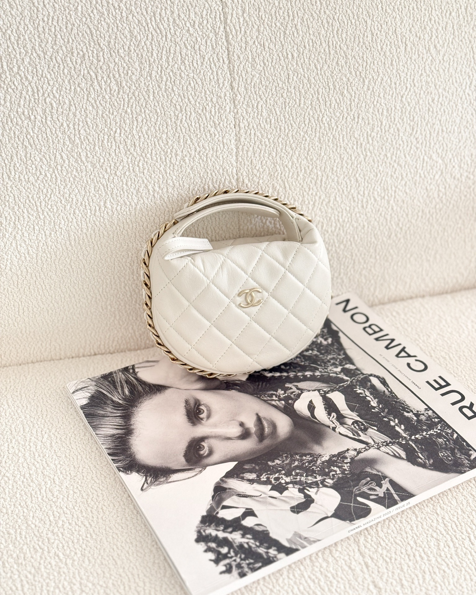 Chanel Chain Around Mini Hobo Pouch White Lambskin 23C