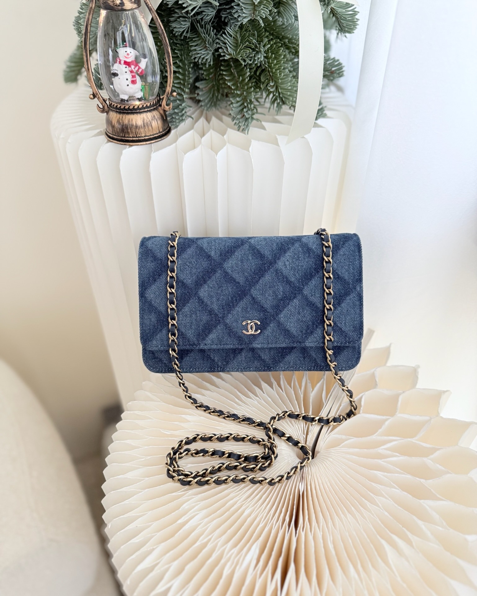 Chanel Quilted Classic Wallet on Chain WOC Denim