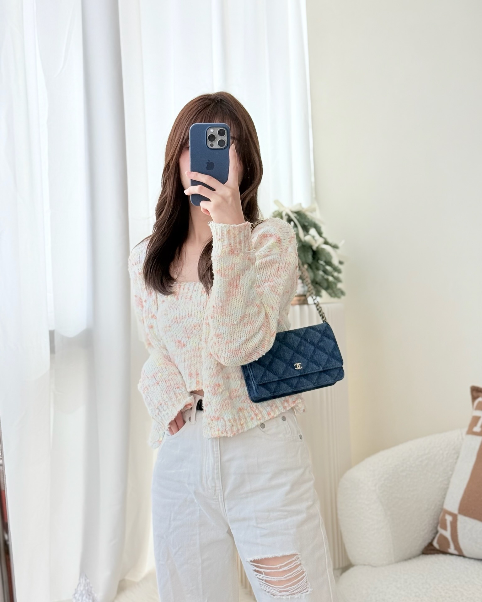 Chanel Quilted Classic Wallet on Chain WOC Denim