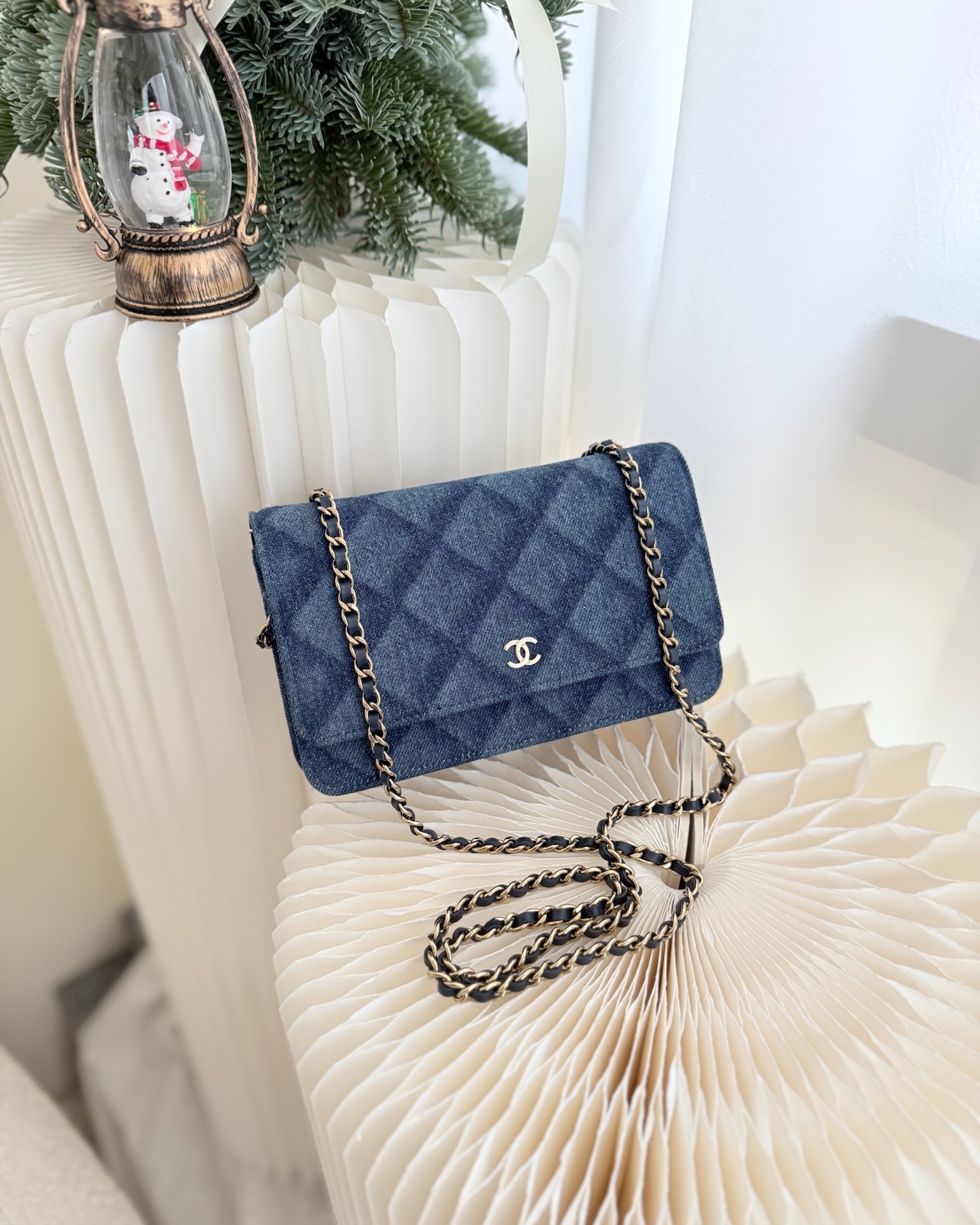 Chanel Quilted Classic Wallet on Chain WOC Denim