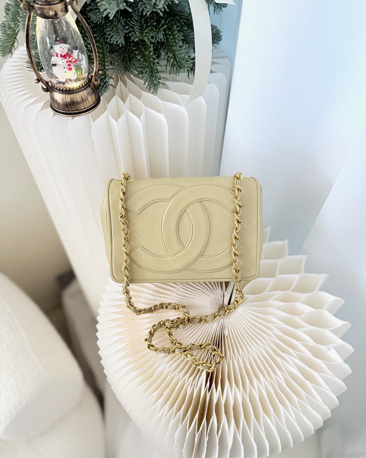 Chanel Vintage CC Flap Bag Beige Lambskin