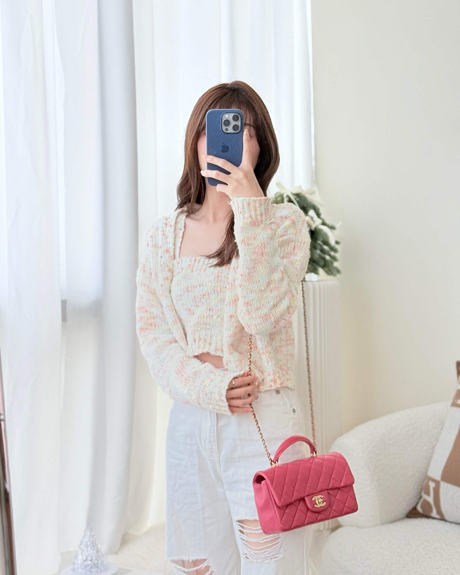 Chanel Top Handle Mini Rectangular Flap Red Lambskin Aged