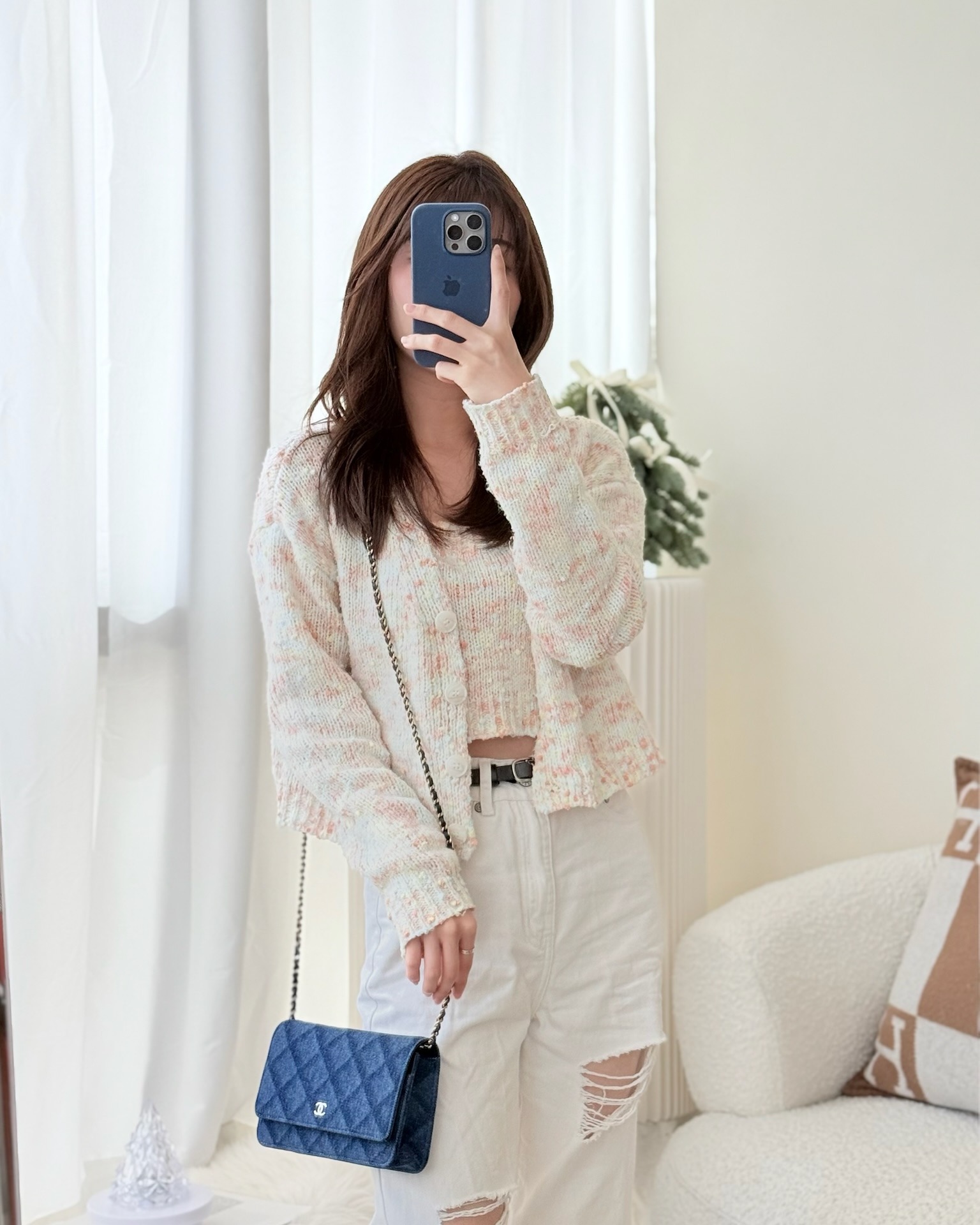 Chanel Quilted Classic Wallet on Chain WOC Denim