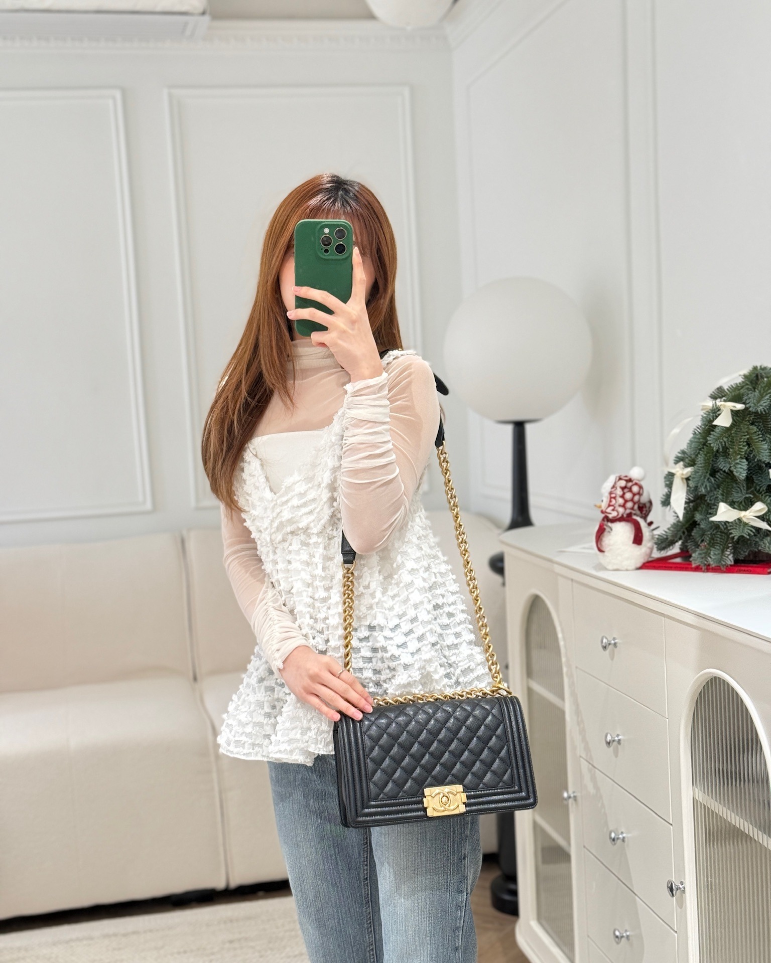 Chanel Medium Boy Quilted Black Caviar Aged