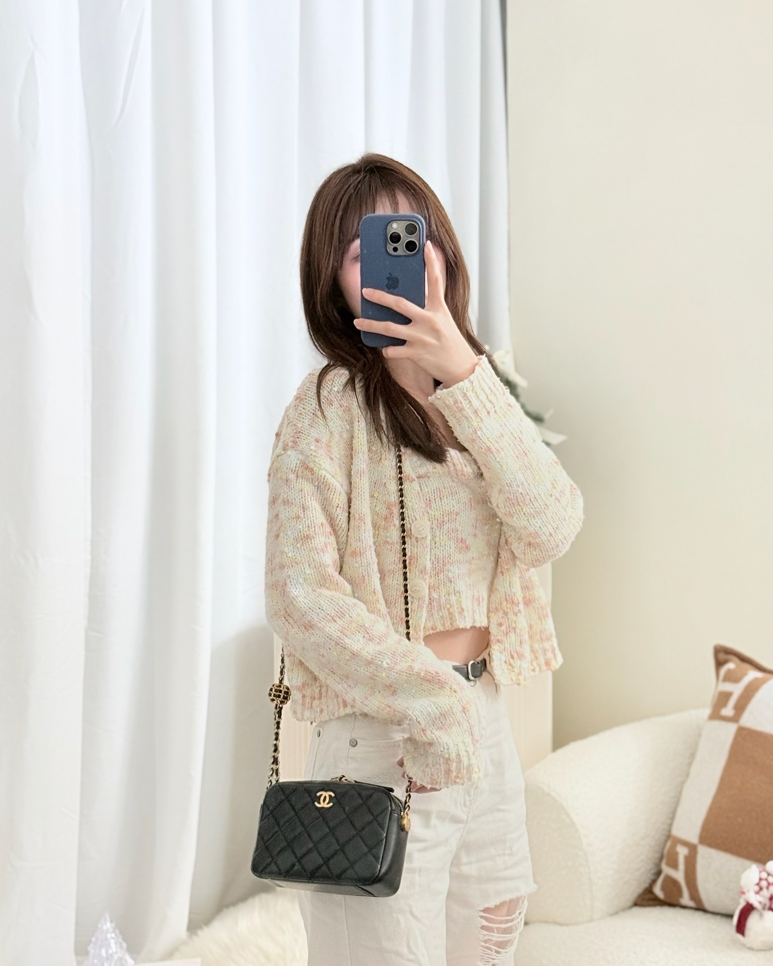 Chanel Quilted CC Pearl Crush Camera Case Black Lambskin