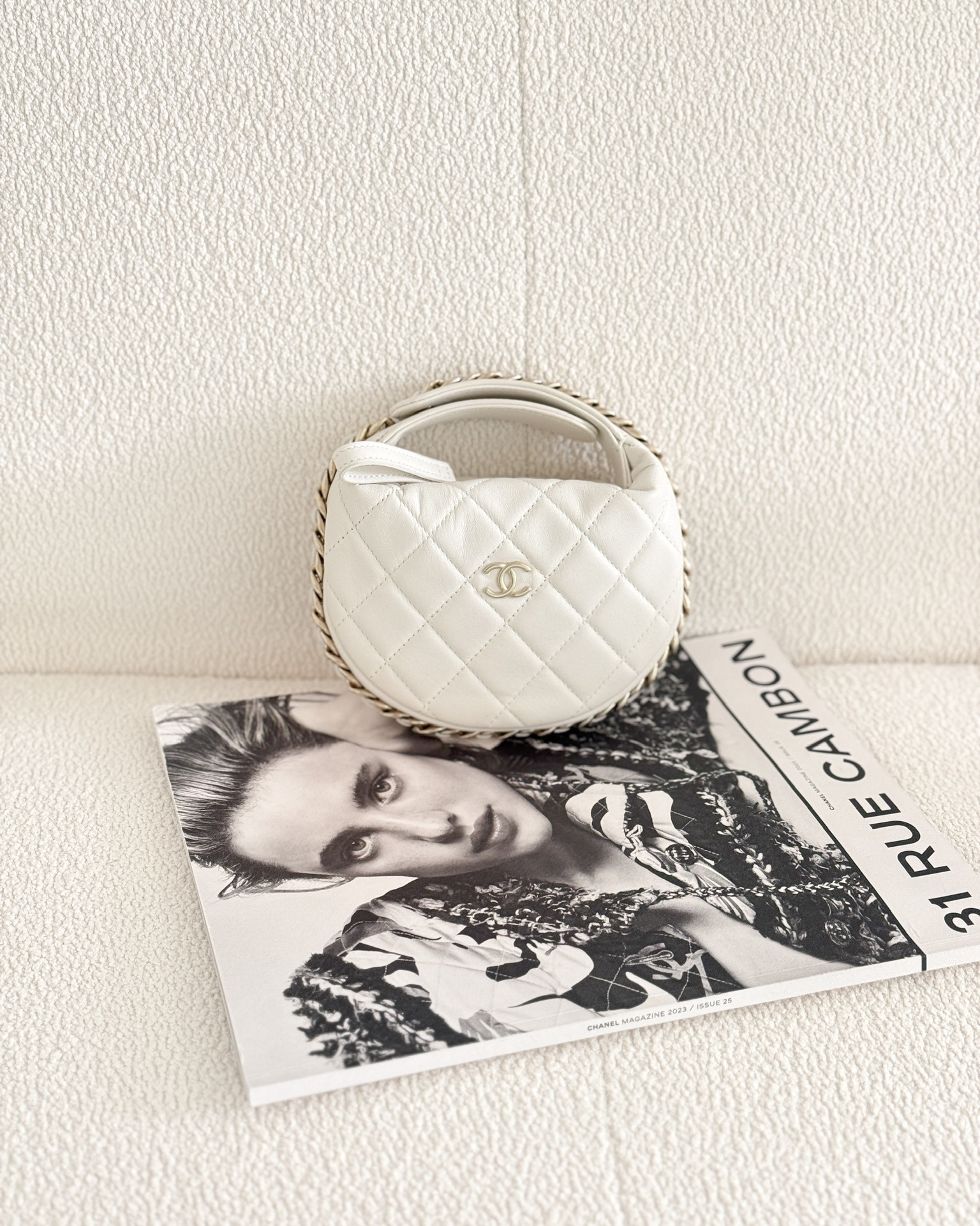 Chanel Chain Around Mini Hobo Pouch White Lambskin 23C