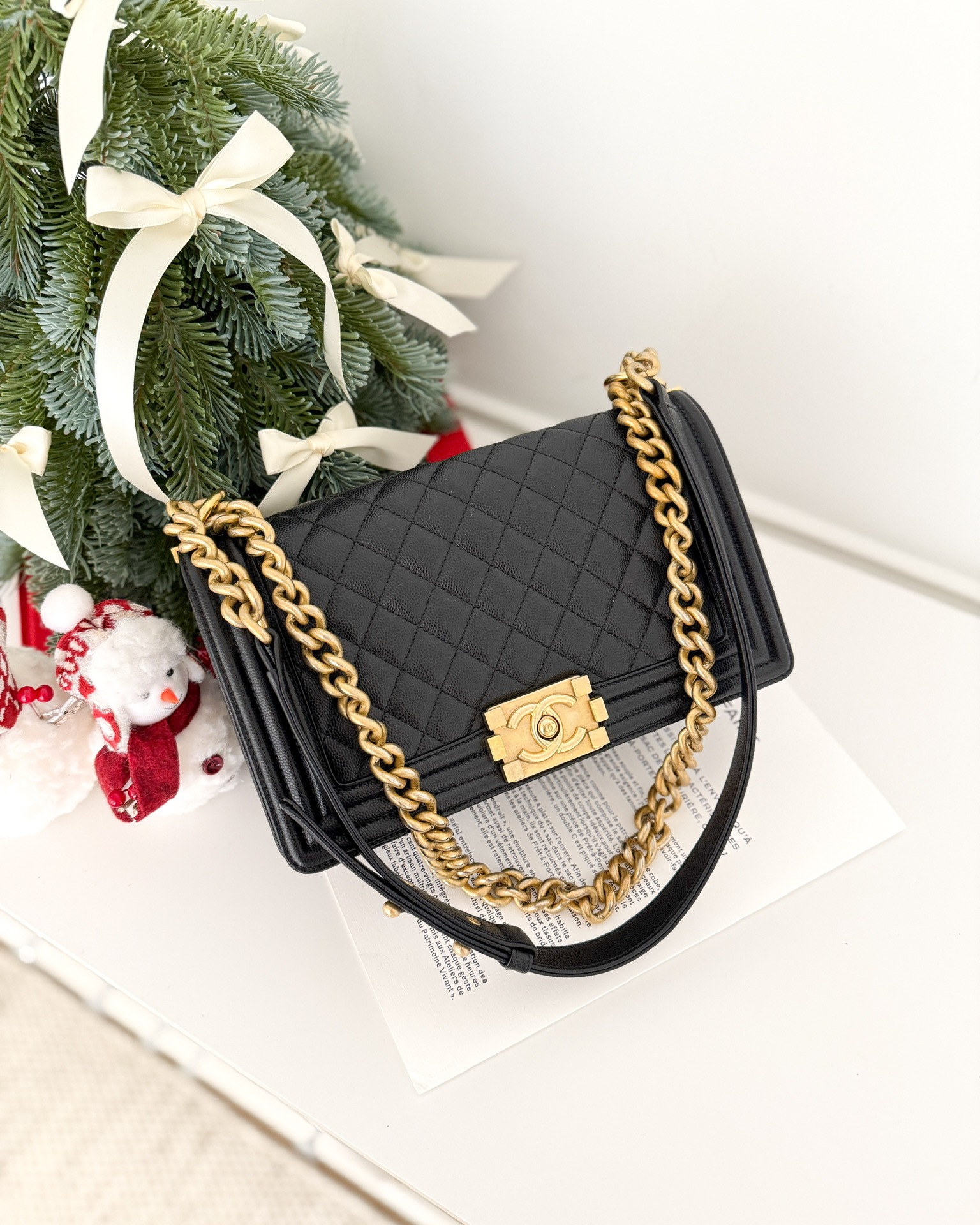 Chanel Medium Boy Quilted Black Caviar Aged