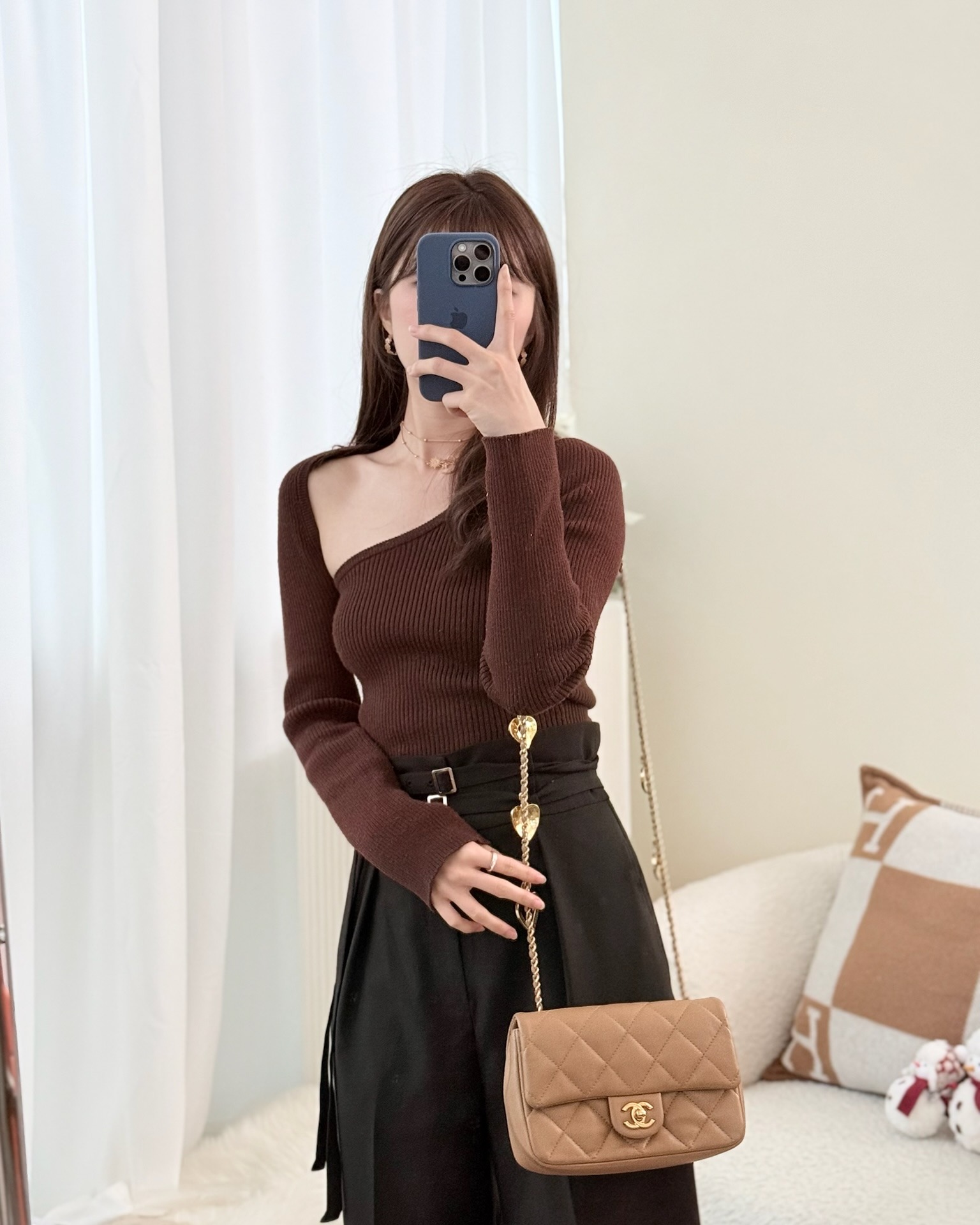 Chanel Mini Flap Bag With Heart CC Charm Dark Beige Lambskin Aged