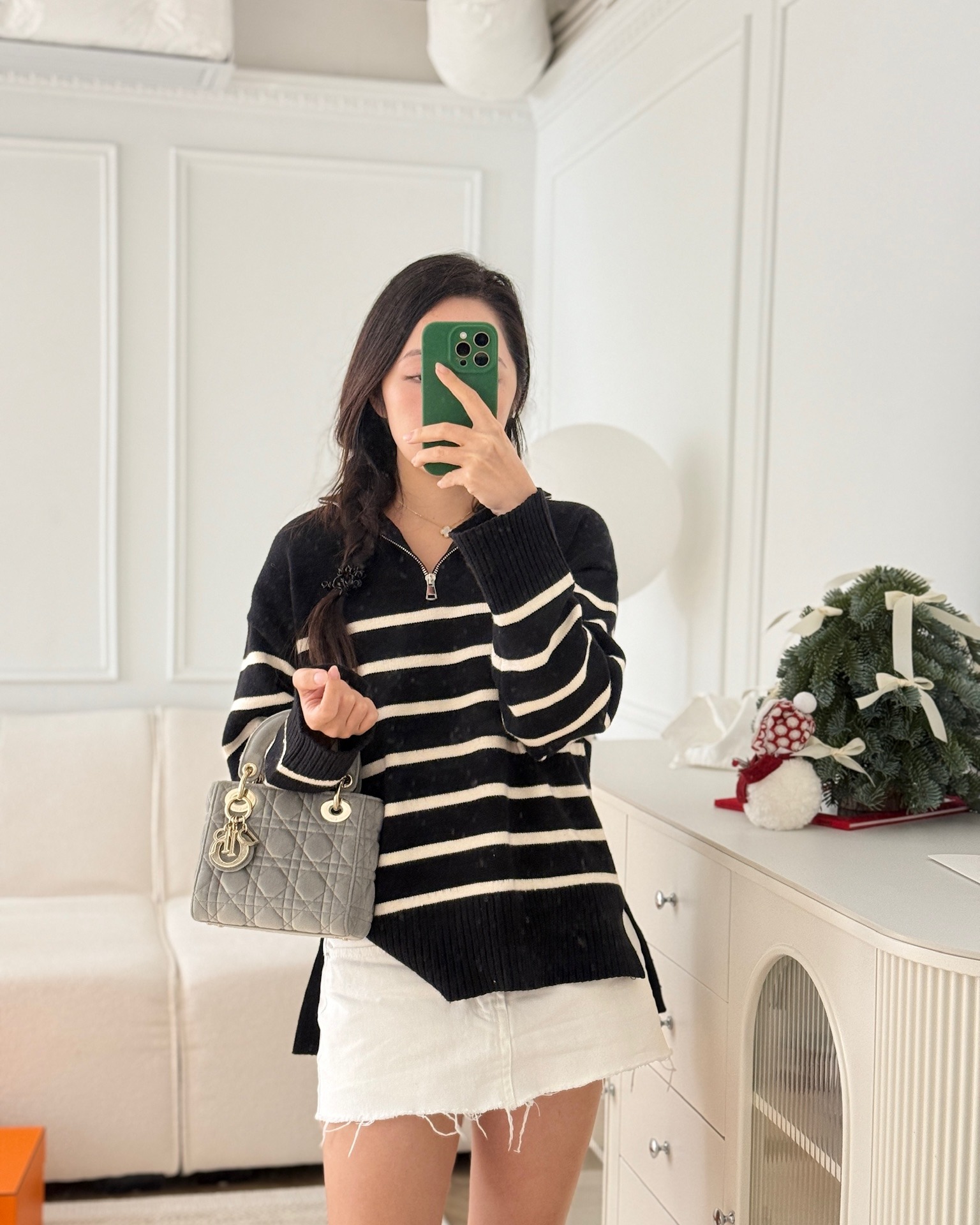 Dior Lady Dior Grey Velvet Cannage Crystal Charms