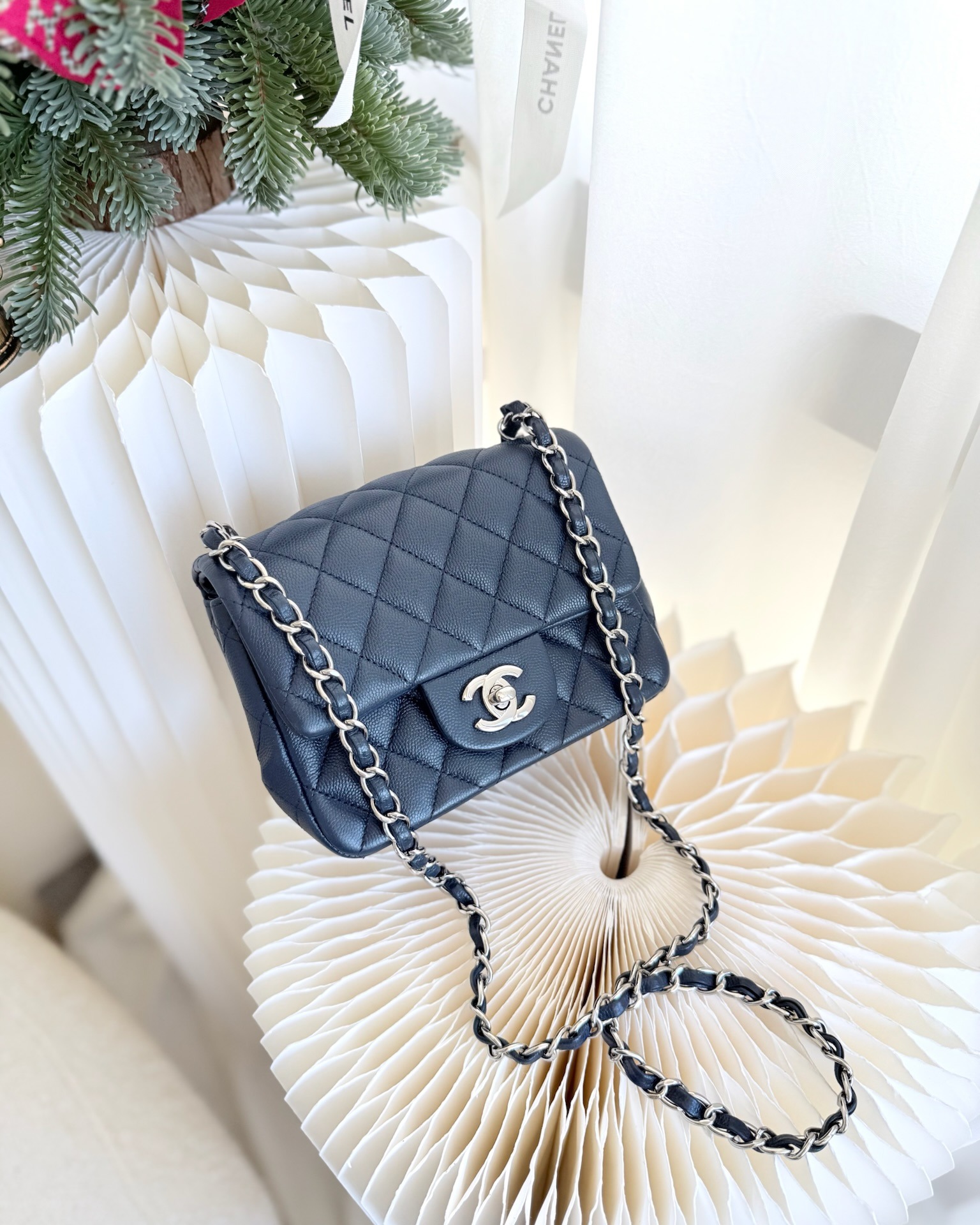 Chanel Mini Square Flap Quilted Navy Caviar