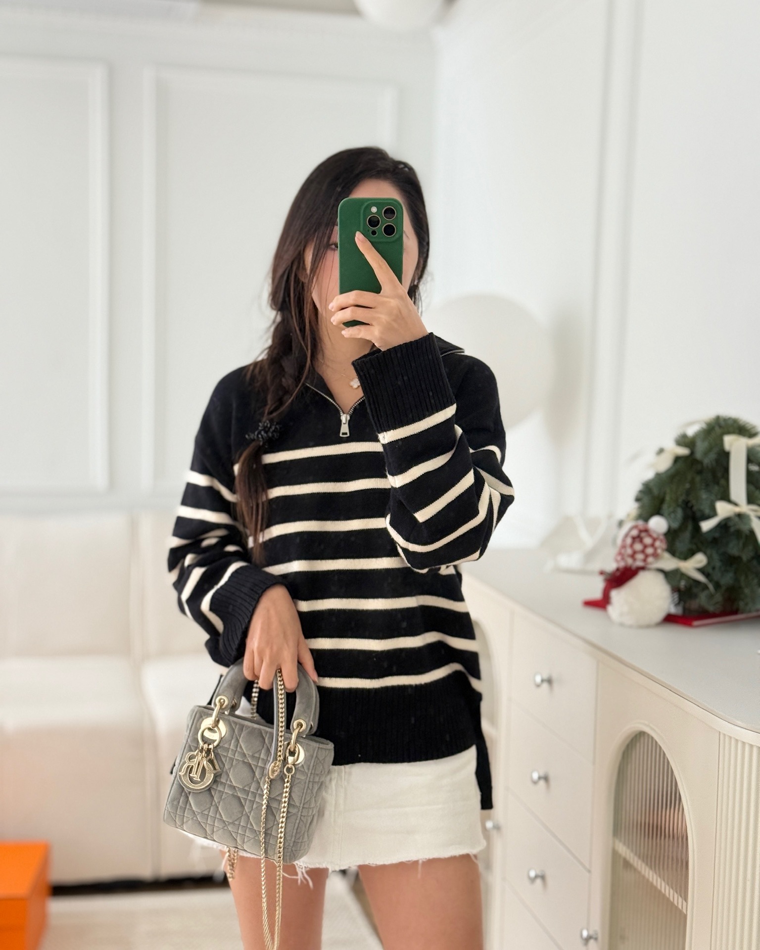 Dior Lady Dior Grey Velvet Cannage Crystal Charms